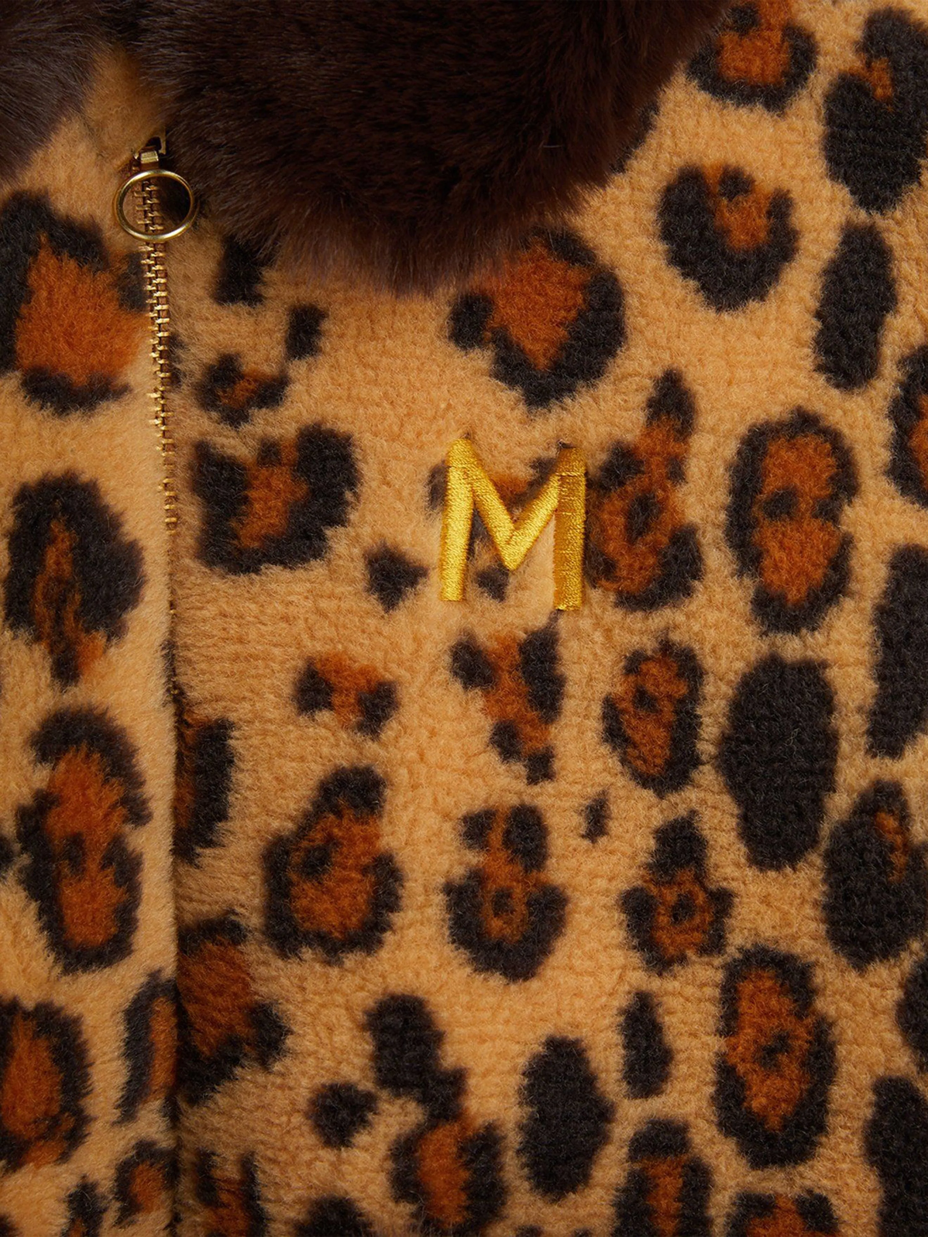 Girls Leopard Faux Fur Jacket in Brown