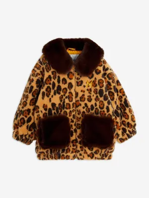 Girls Leopard Faux Fur Jacket in Brown