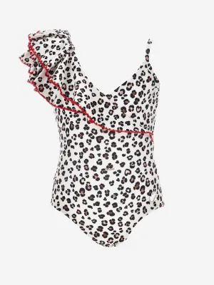 Girls Leopard Print Swimsuit in Beige