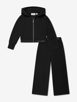 Girls Logo Tape Punto Tracksuit in Black