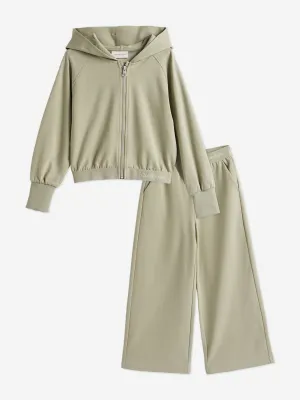 Girls Logo Tape Punto Tracksuit in Green