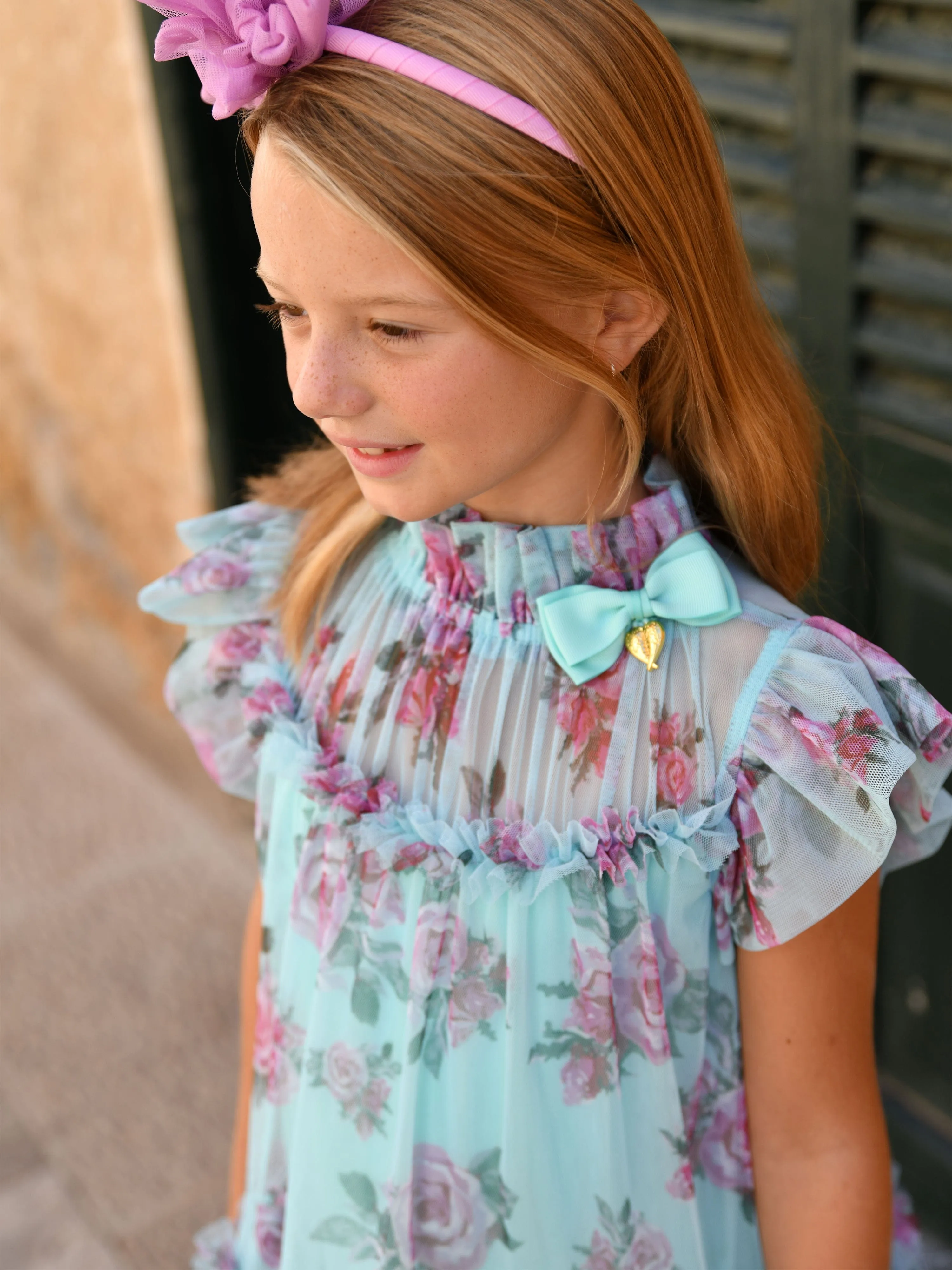 Girls Marigold Roses Dress in Blue
