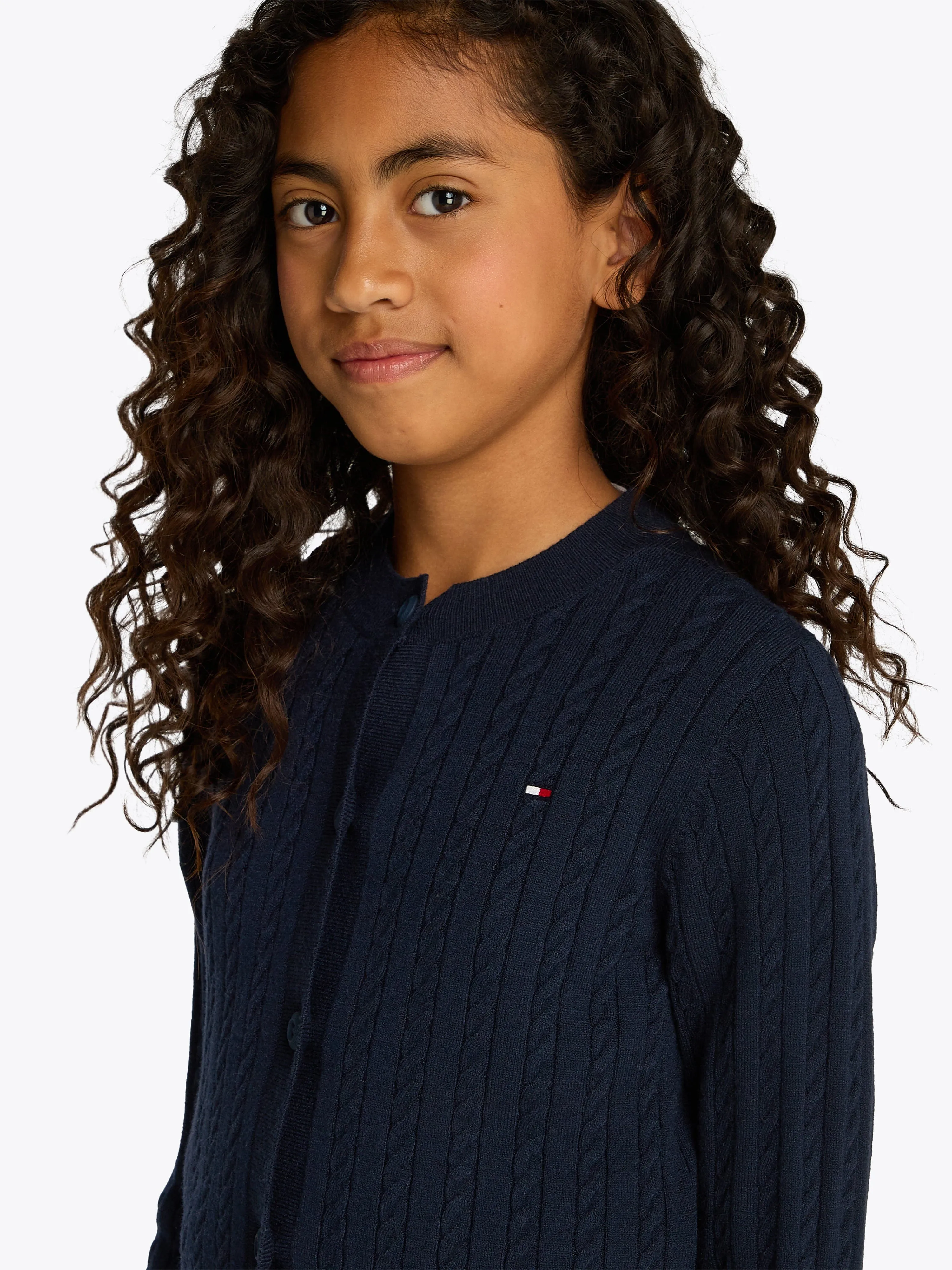 Girls Mini Cable Knit Cardigan in Navy