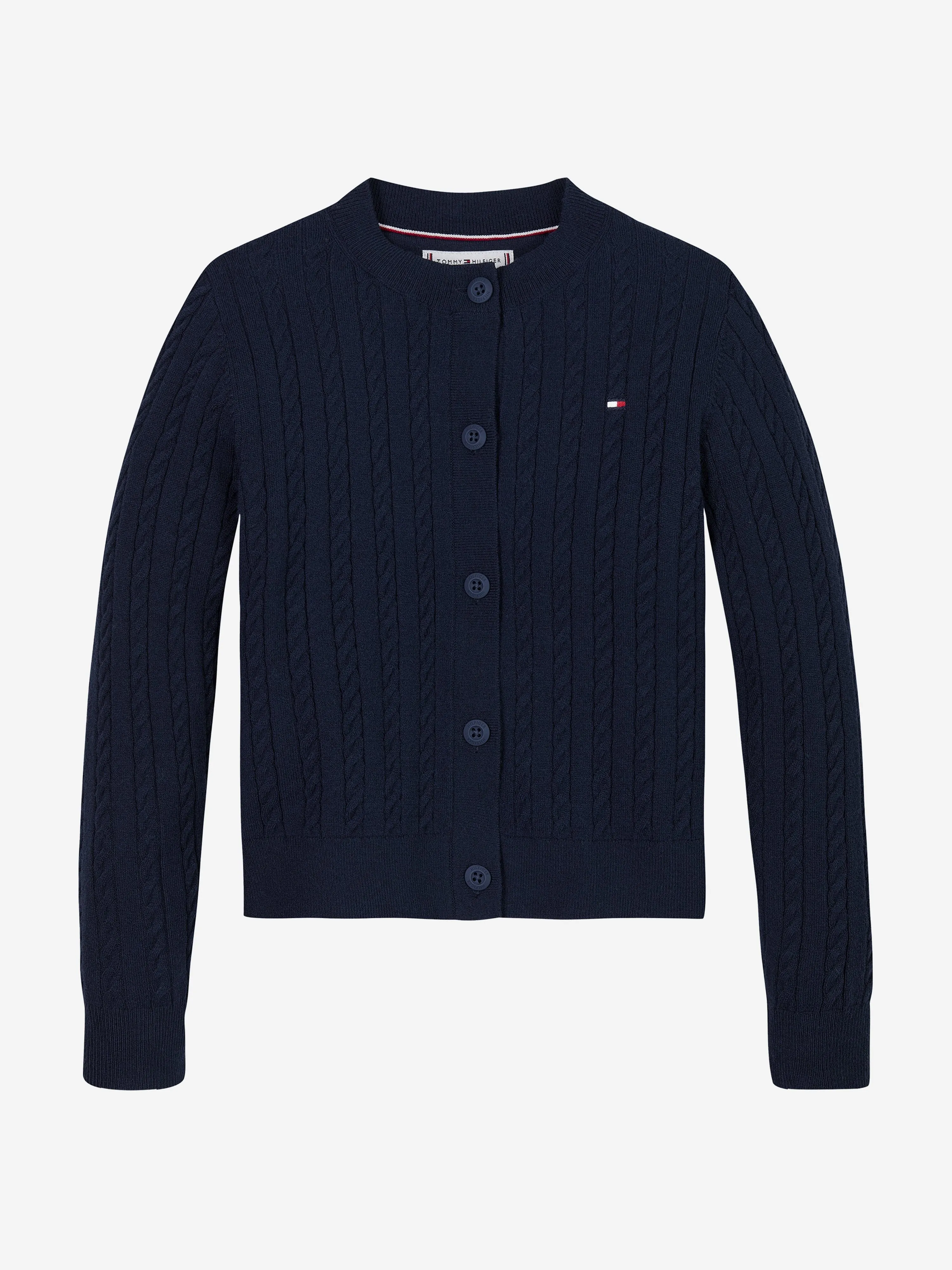 Girls Mini Cable Knit Cardigan in Navy