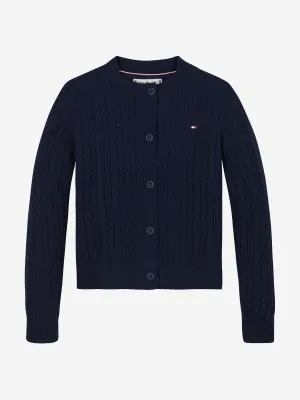 Girls Mini Cable Knit Cardigan in Navy