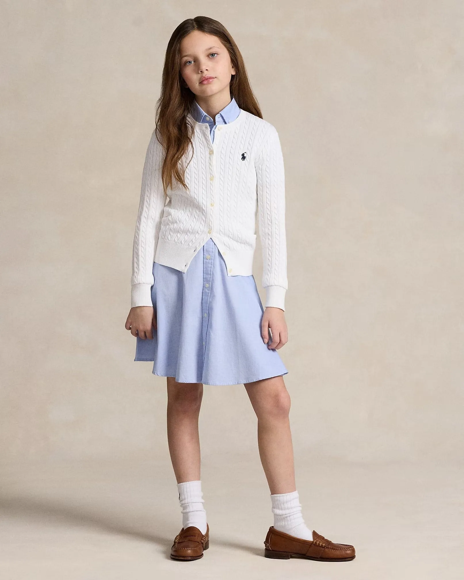 Girls Mini Cable Knit Cardigan in White