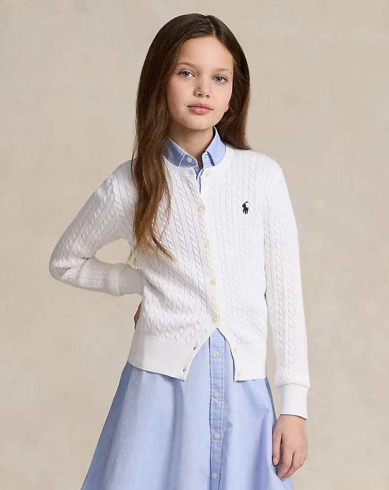 Girls Mini Cable Knit Cardigan in White