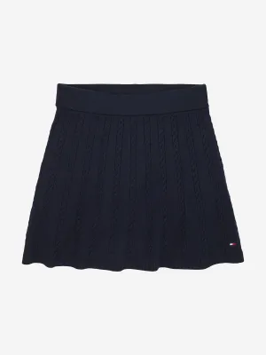 Girls Mini Cable Knit Skirt in Navy