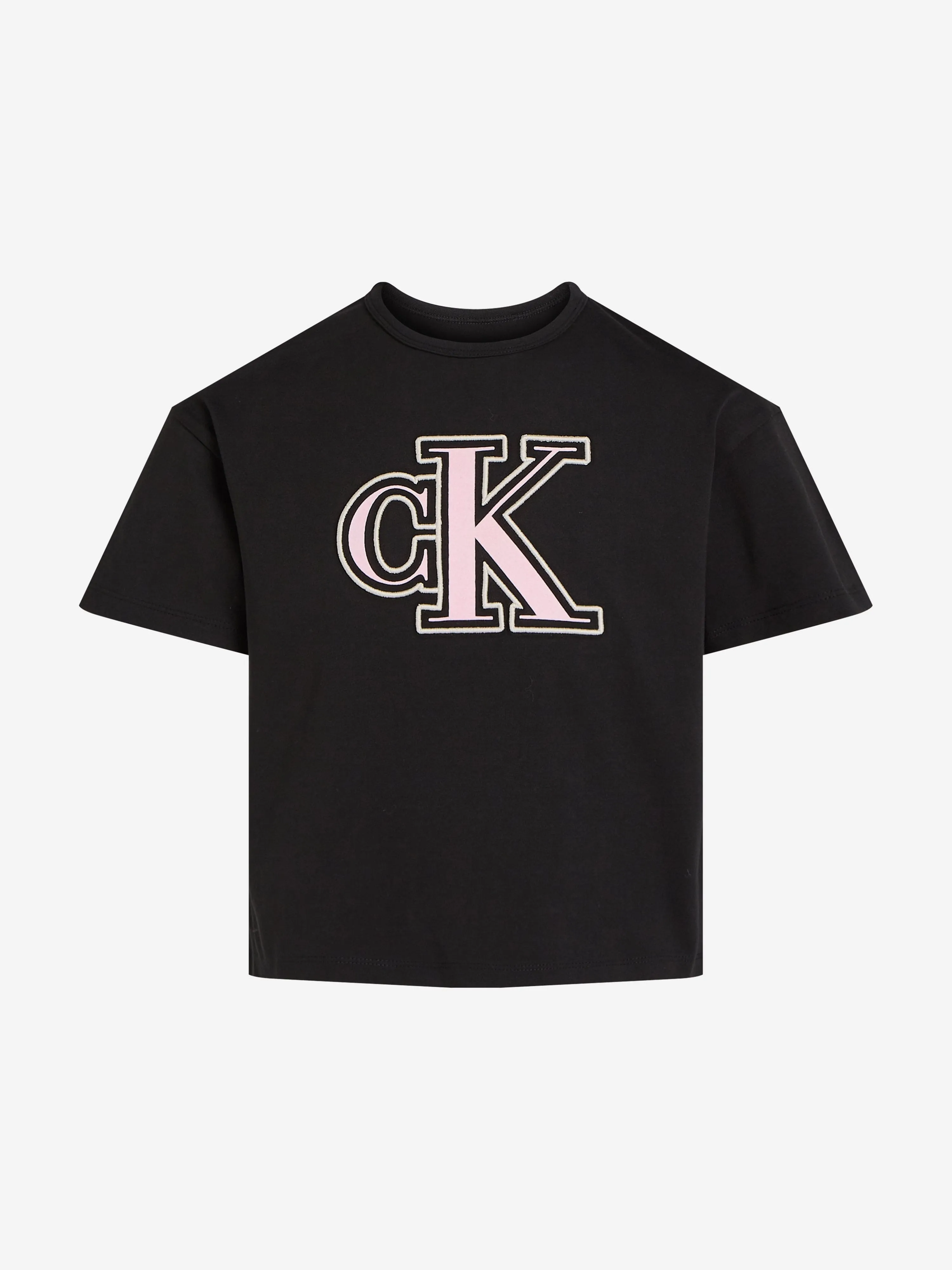 Girls Monogram Flock Boxy T-Shirt in Black