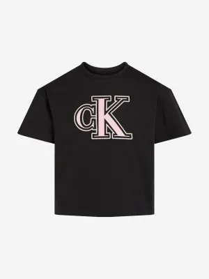 Girls Monogram Flock Boxy T-Shirt in Black