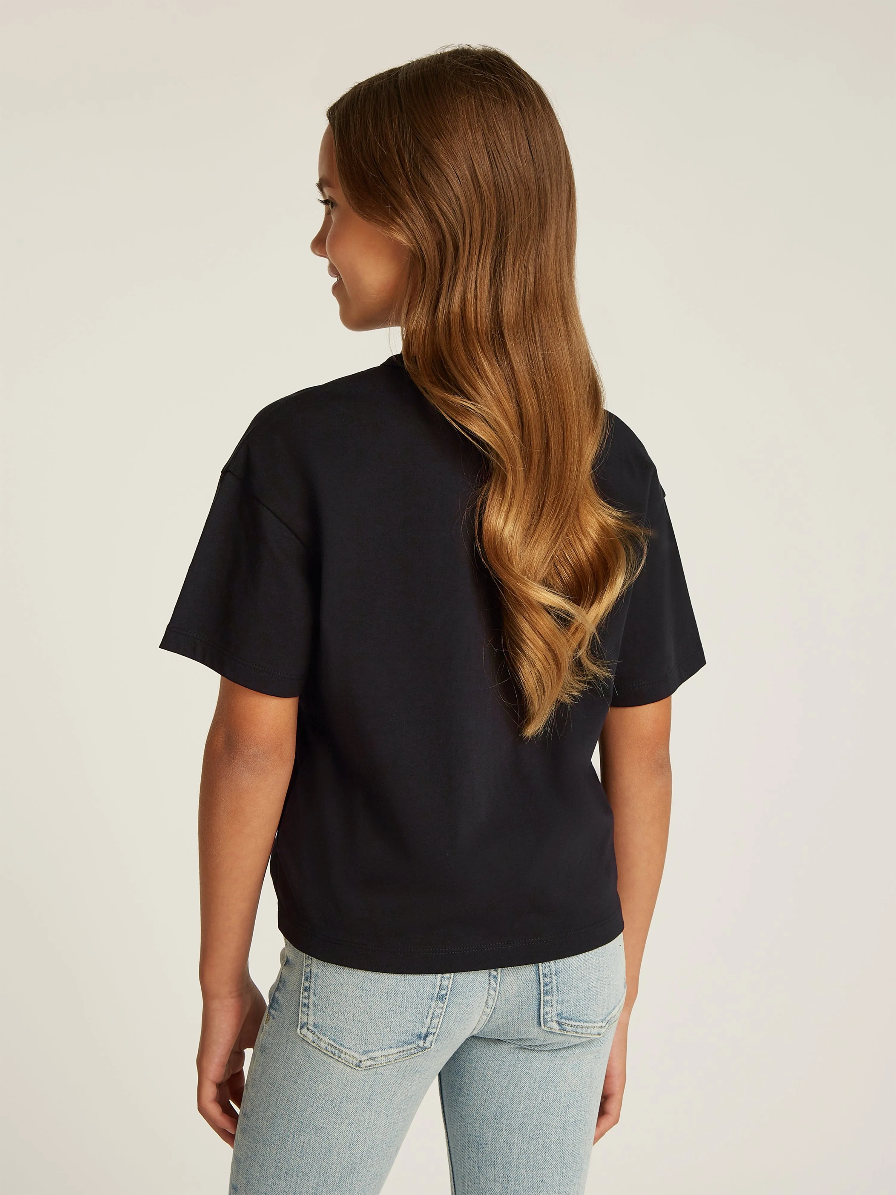 Girls Monogram Flock Boxy T-Shirt in Black