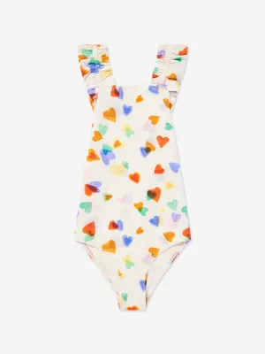 Girls Nitika Rainbow Hearts Swimsuit in Ivory (UPF50 )