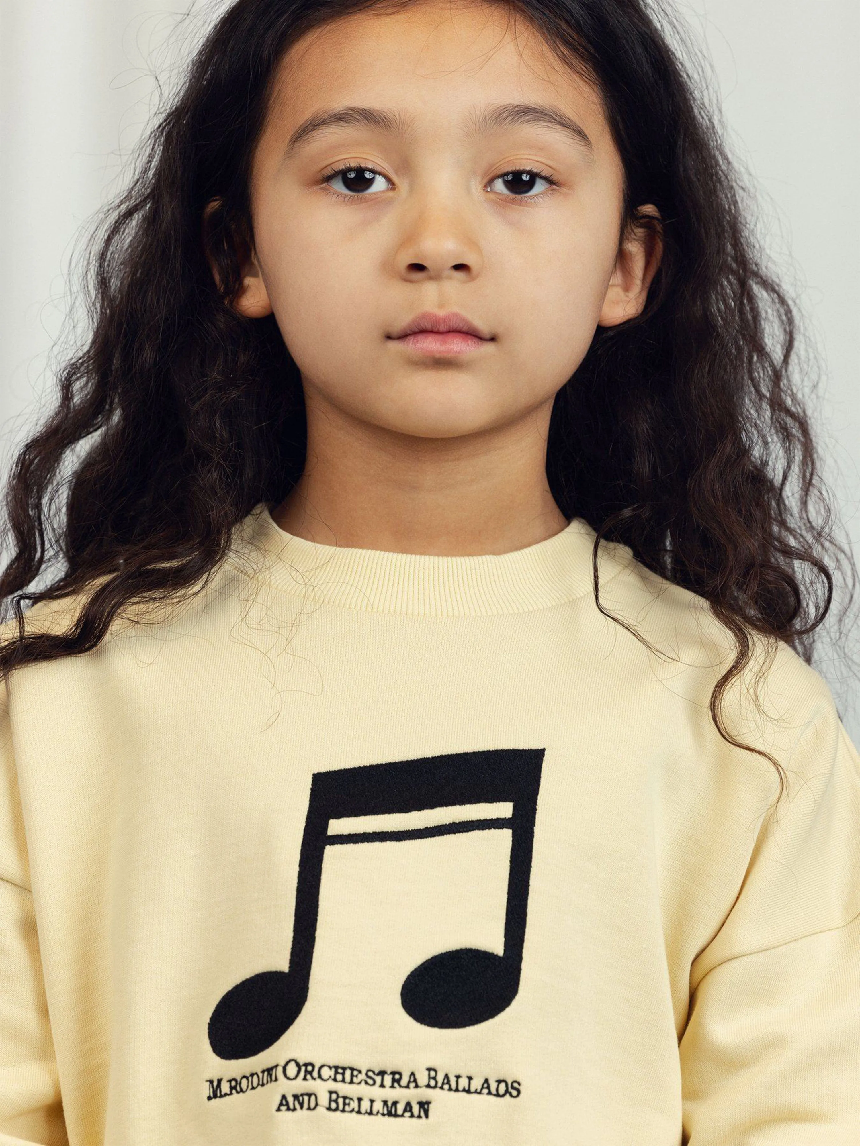 Girls Note Embroidered Sweatshirt in Yellow