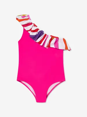 Girls One Shoulder Swimsuit in Pink