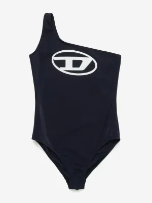Girls Oval D One Shoulder Swimsuit in Black