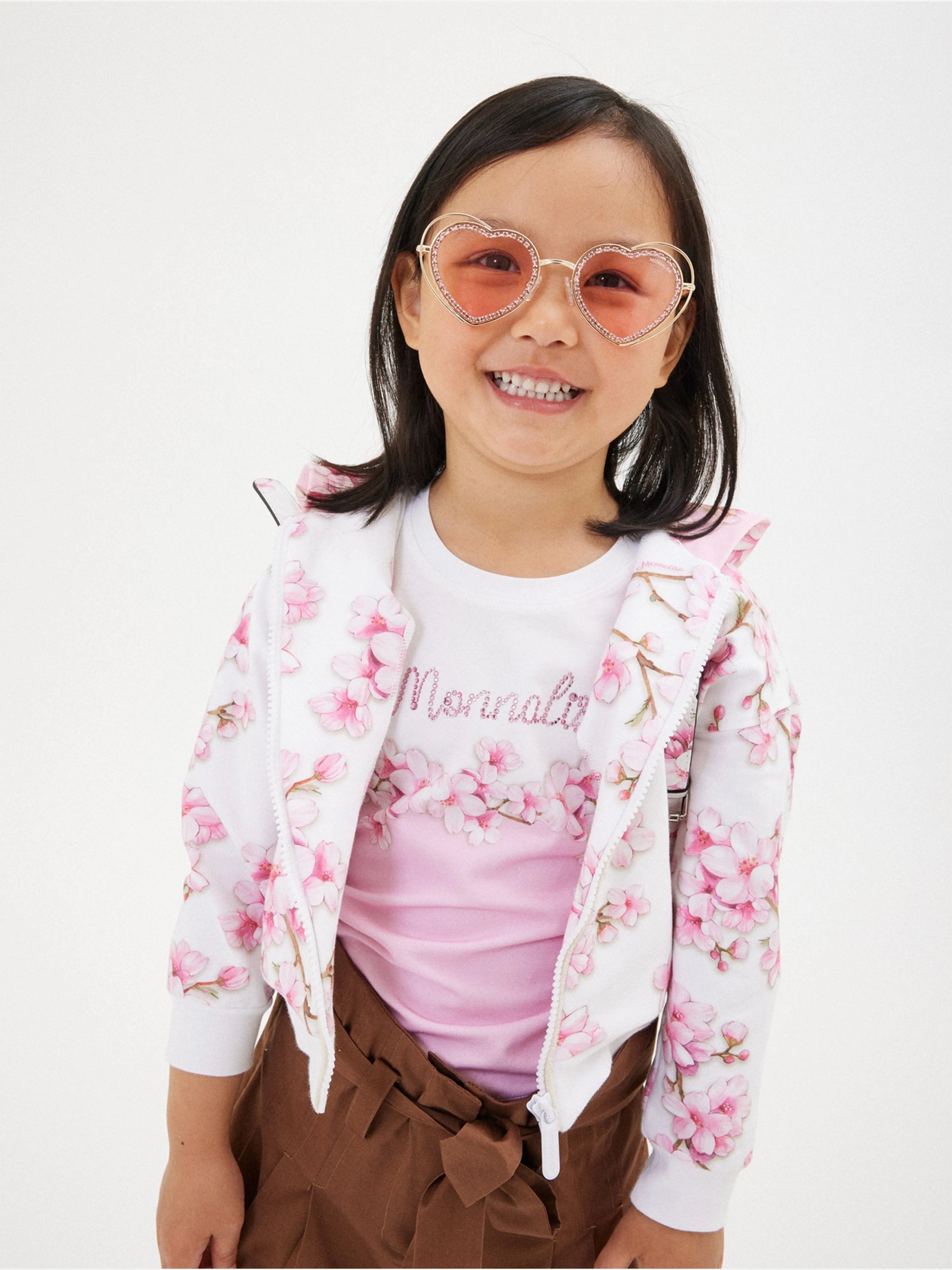 Girls Peach Blossom Zip Up Top in White