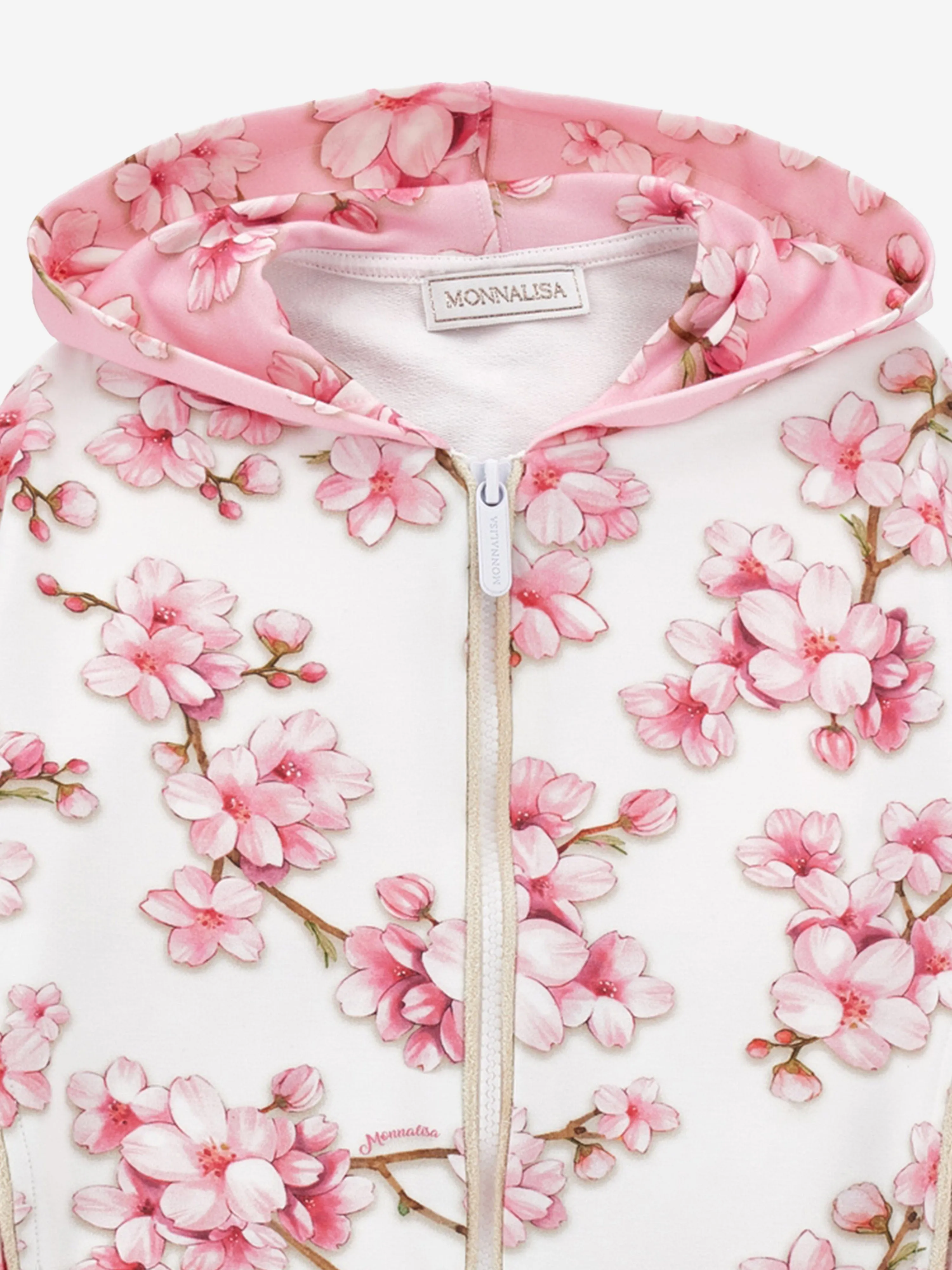 Girls Peach Blossom Zip Up Top in White