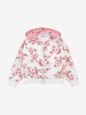 Girls Peach Blossom Zip Up Top in White