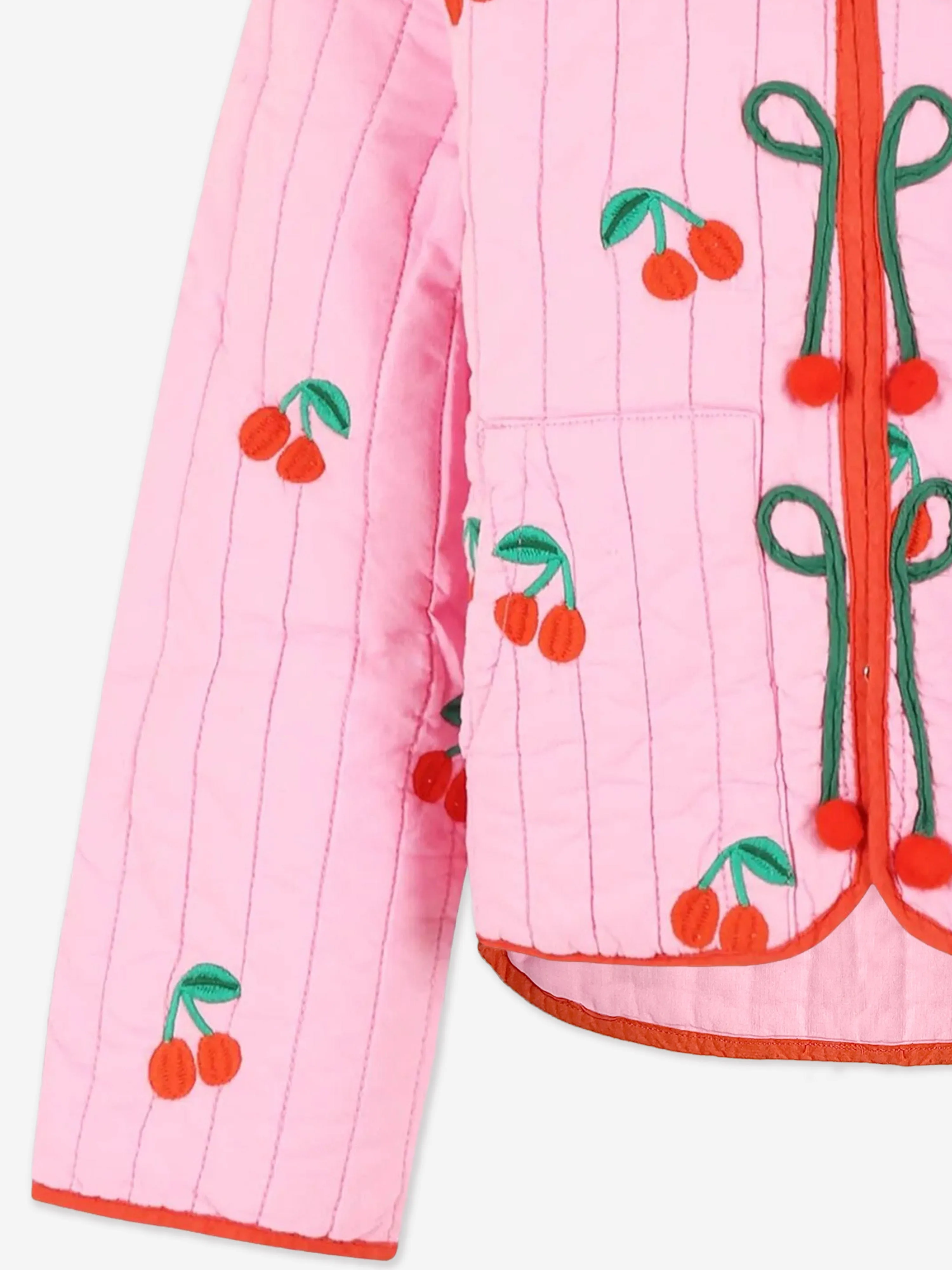 Girls Quilted Embroidered Cherries Jacket in Pink