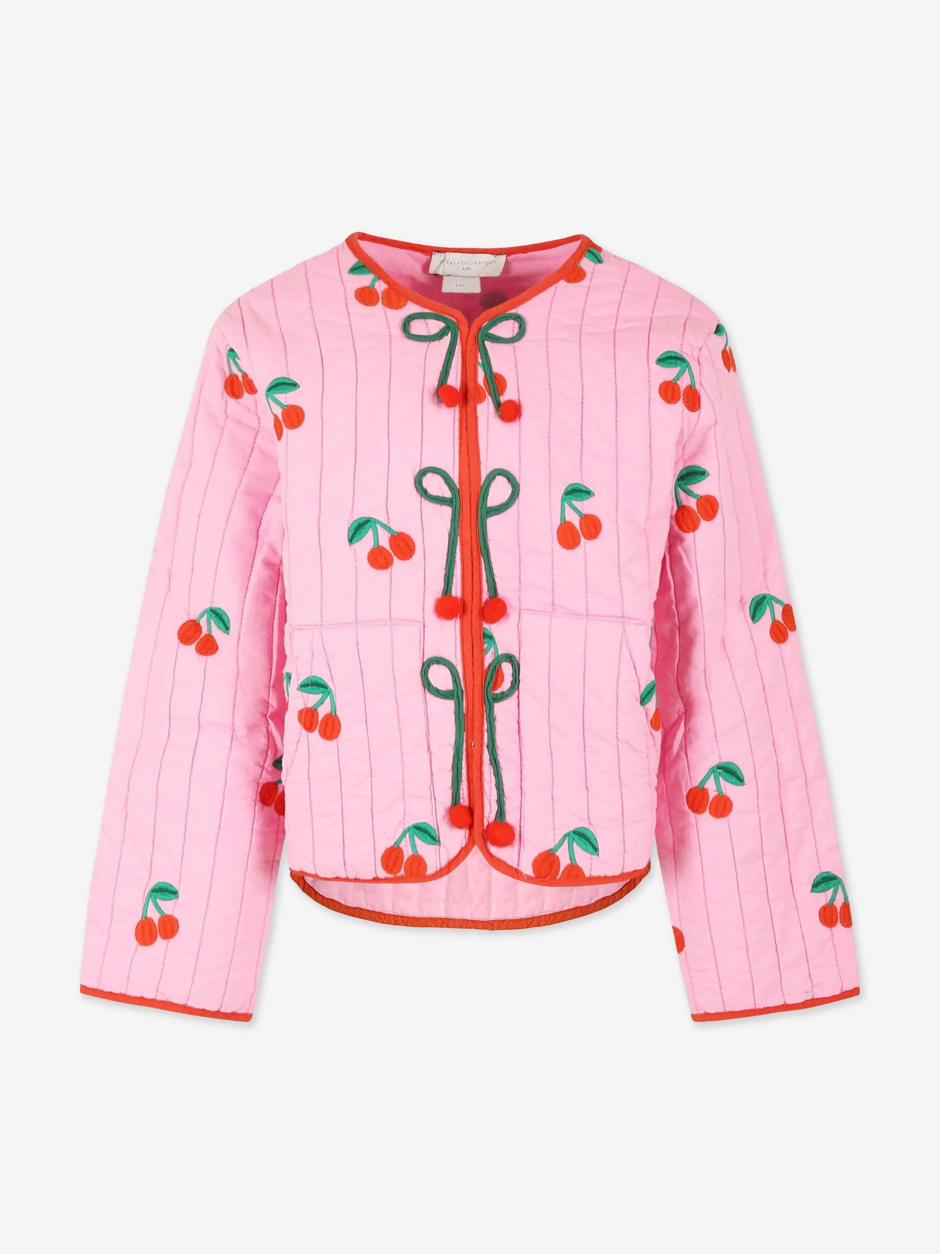 Girls Quilted Embroidered Cherries Jacket in Pink