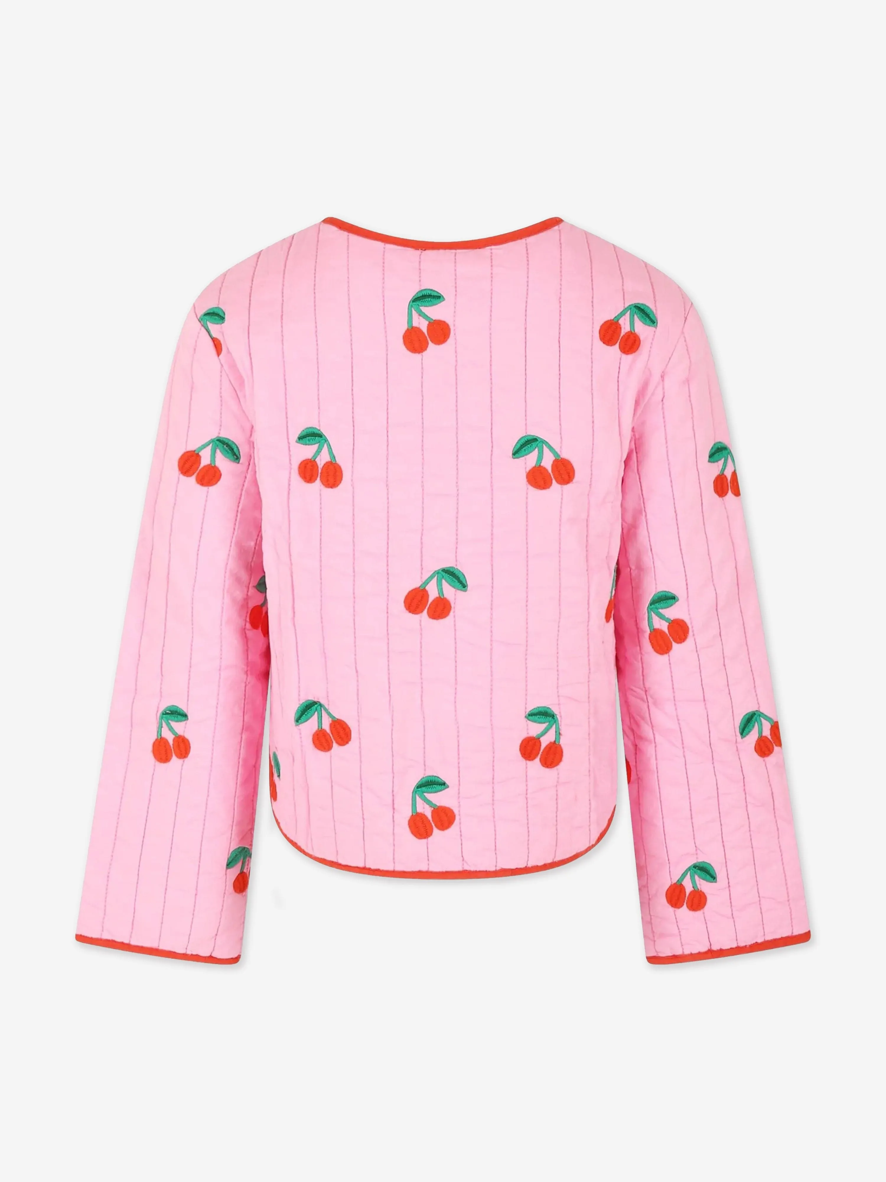 Girls Quilted Embroidered Cherries Jacket in Pink