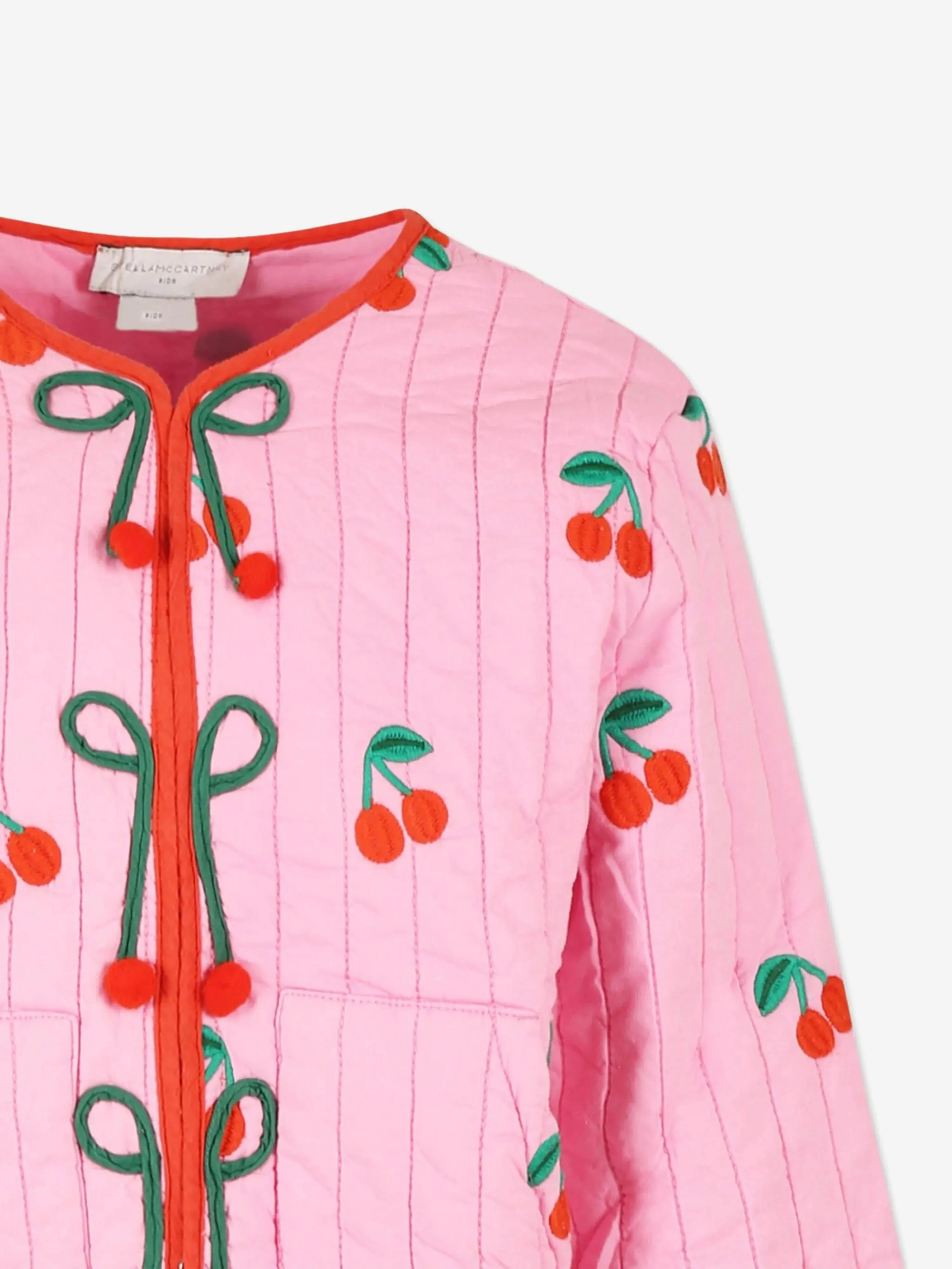 Girls Quilted Embroidered Cherries Jacket in Pink