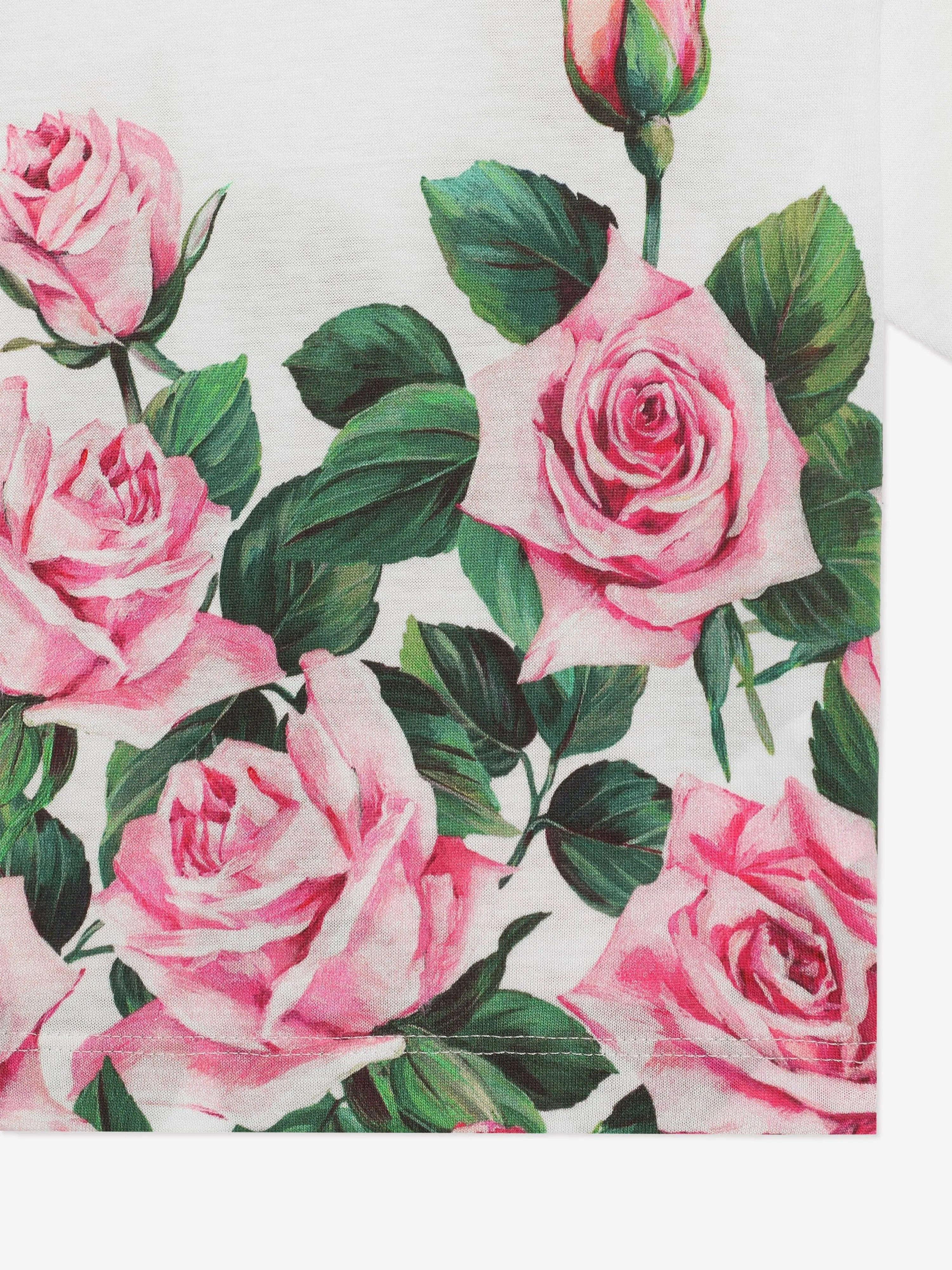 Girls Rose Print T-Shirt in White