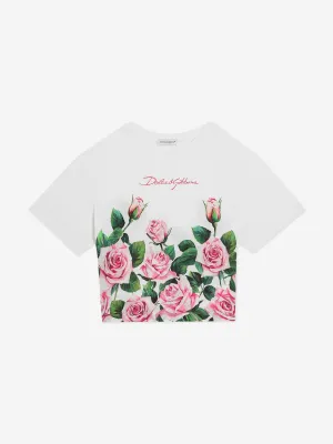 Girls Rose Print T-Shirt in White