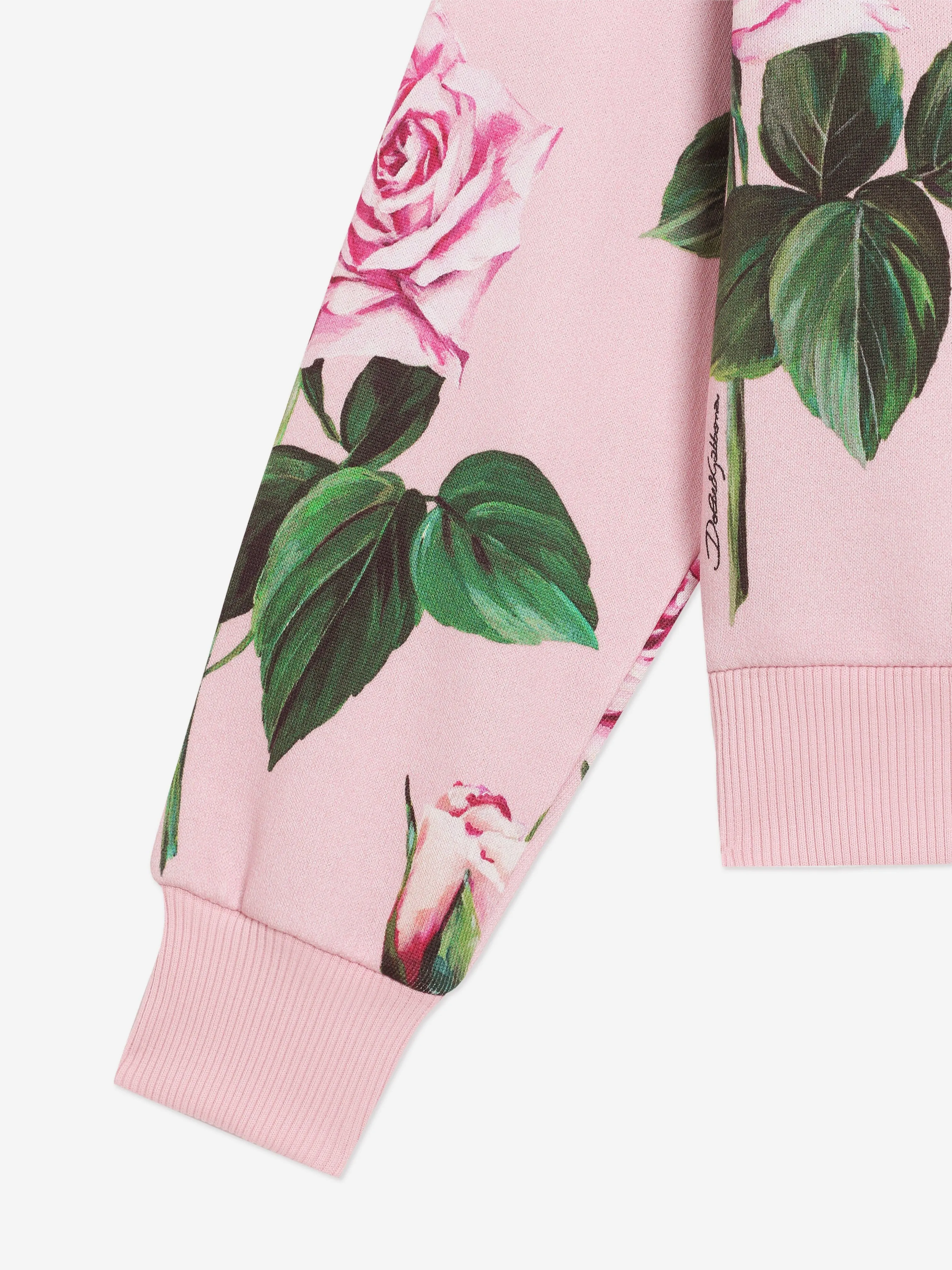 Girls Rose Print Zip Up Top in Pink
