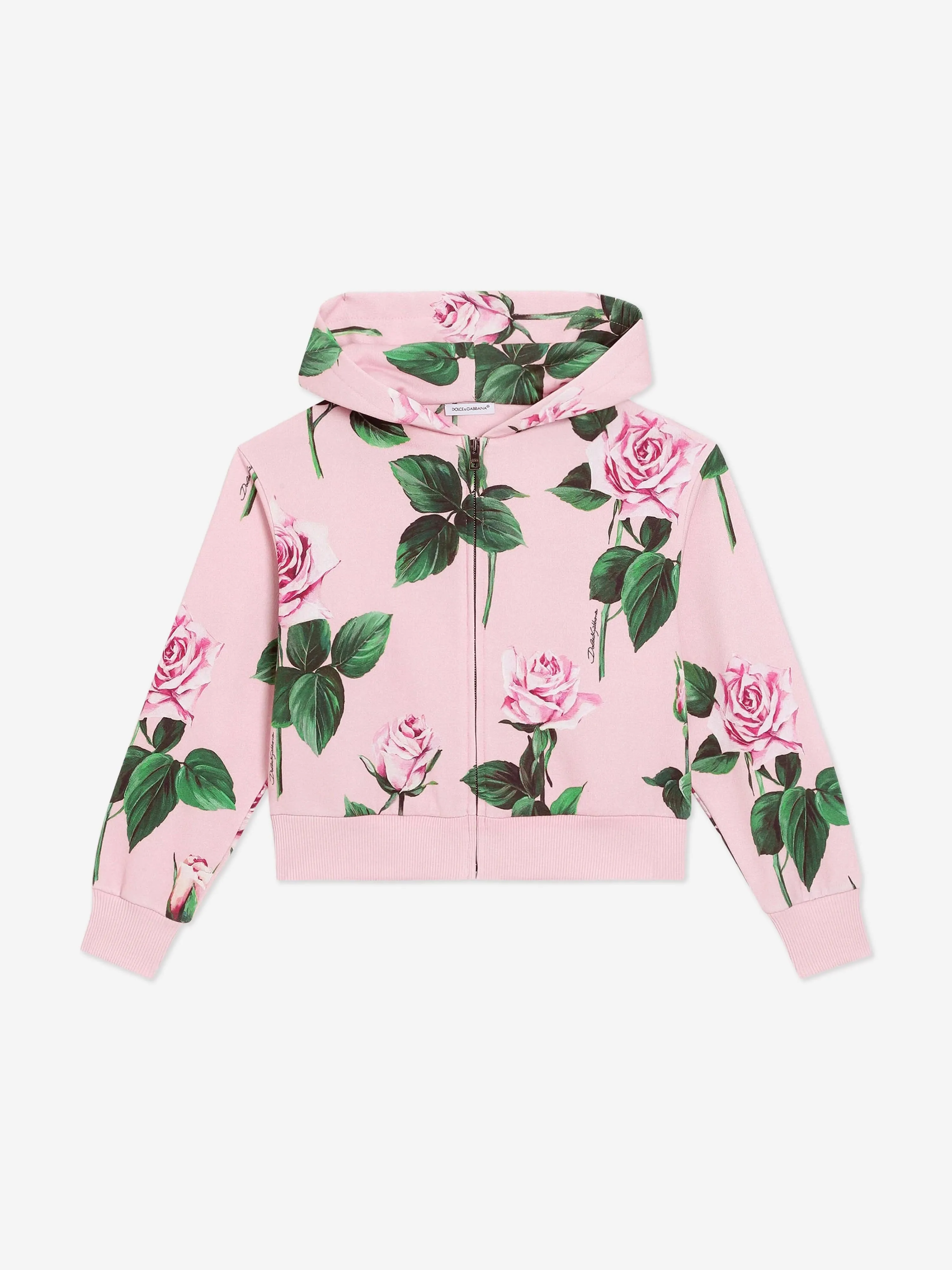 Girls Rose Print Zip Up Top in Pink