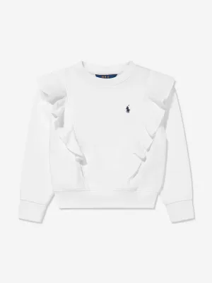 Girls Ruffle Sweatshirt in White
