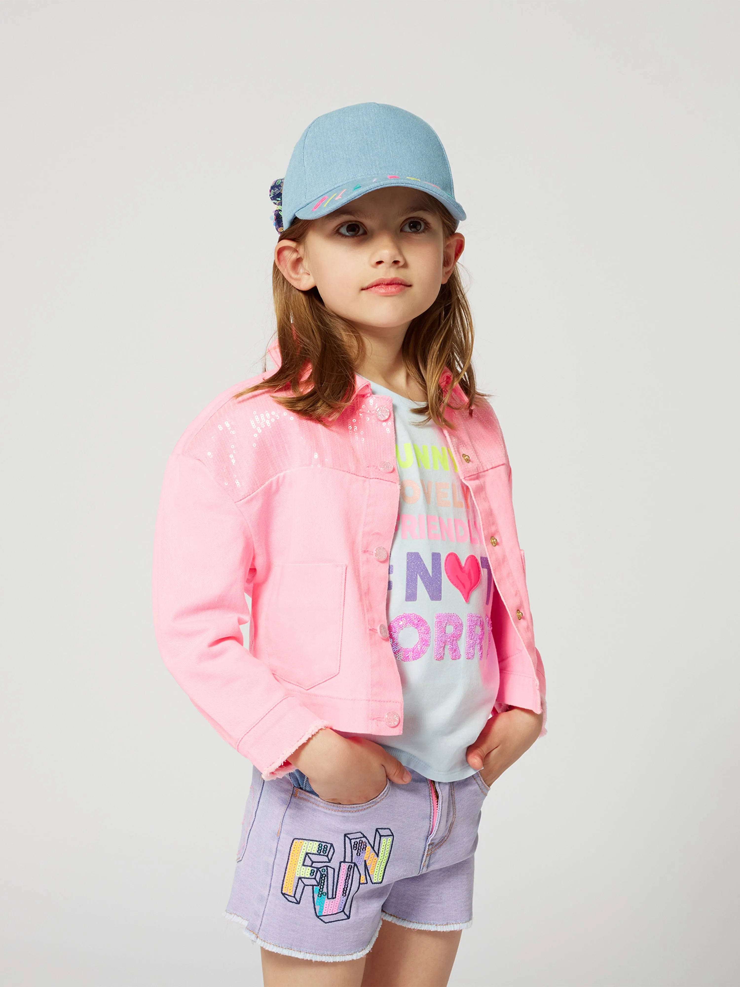 Girls Sequin Denim Jacket in Pink