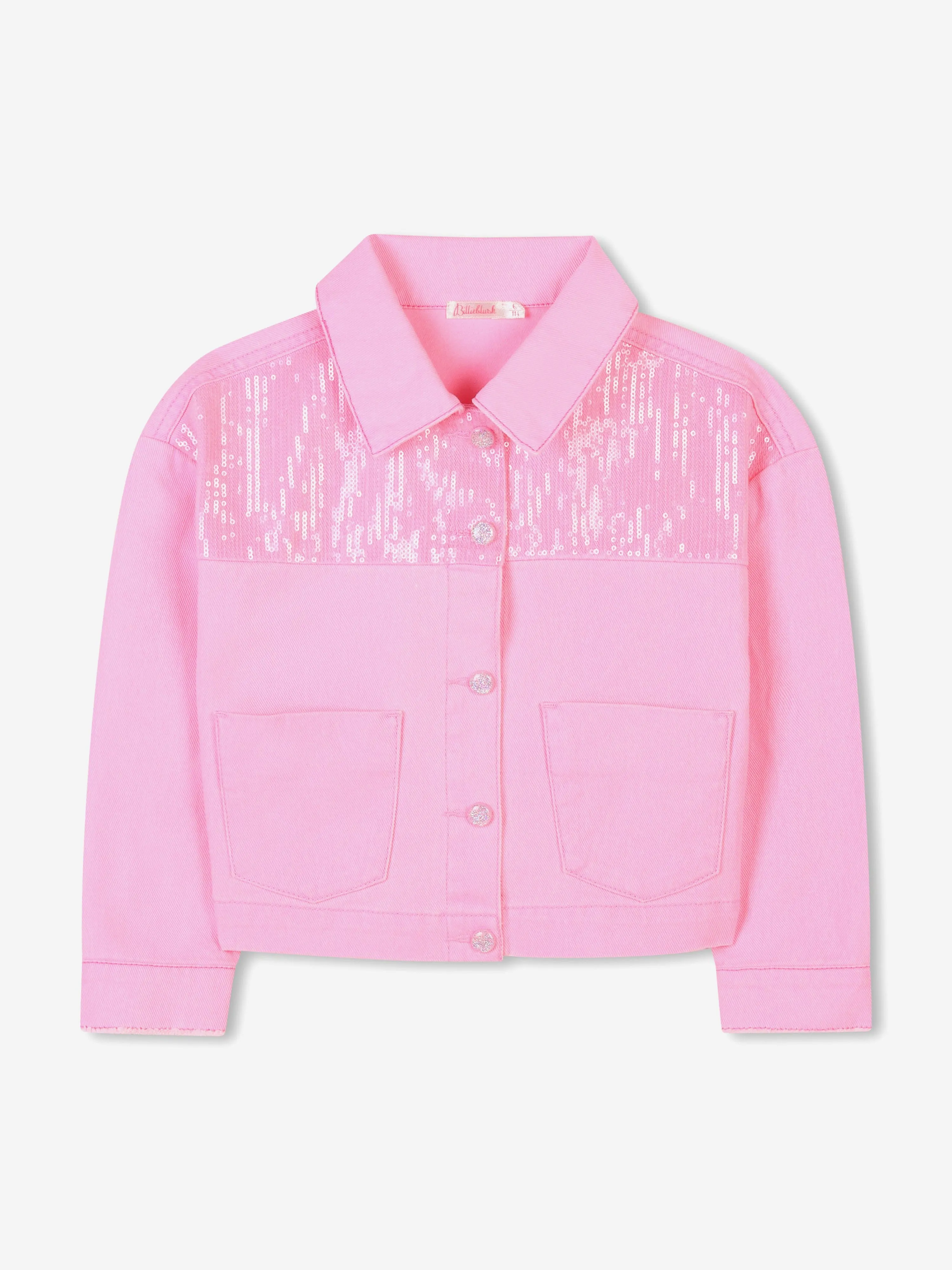 Girls Sequin Denim Jacket in Pink