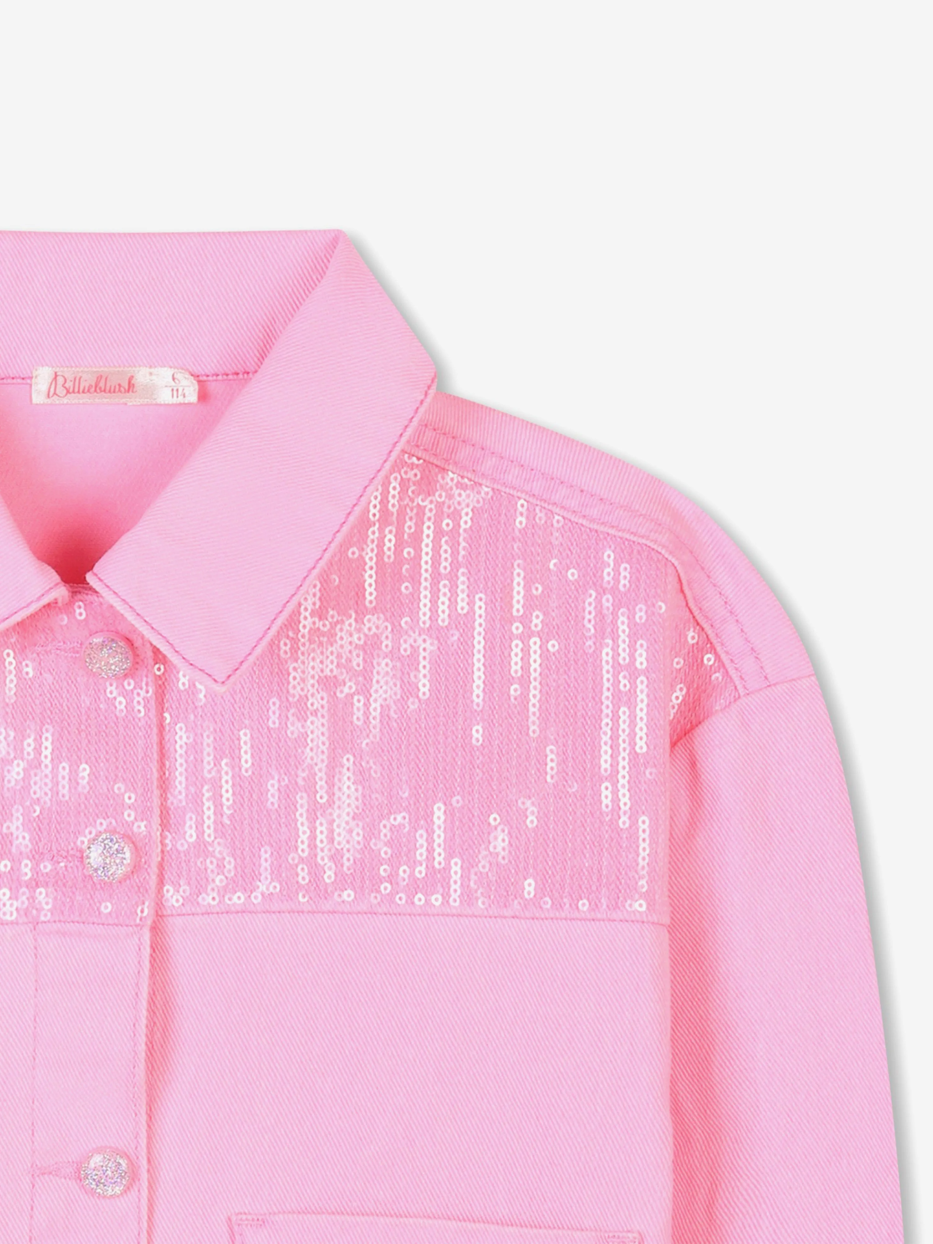 Girls Sequin Denim Jacket in Pink