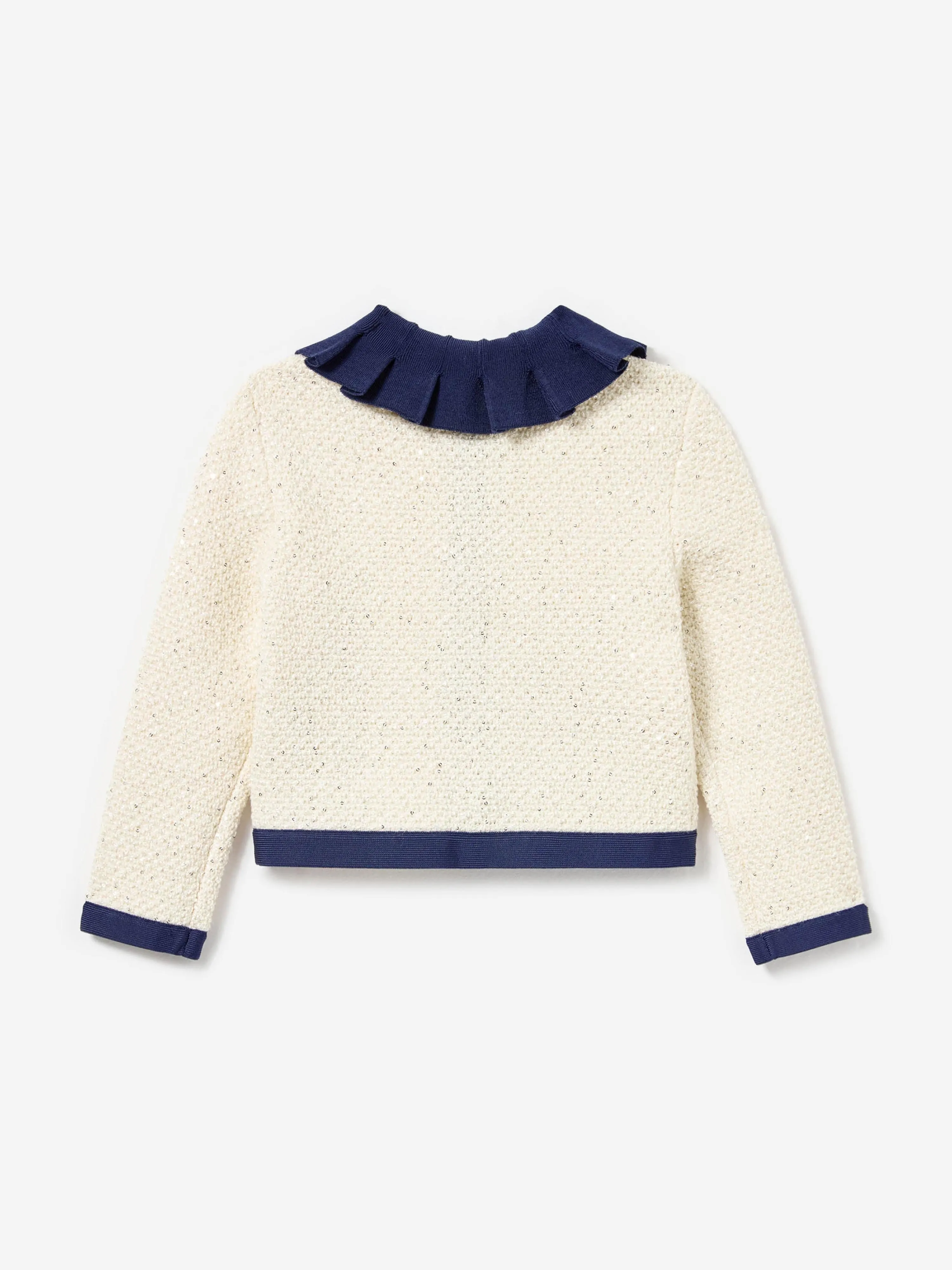 Girls Sequin Knit Cardigan in Ivory