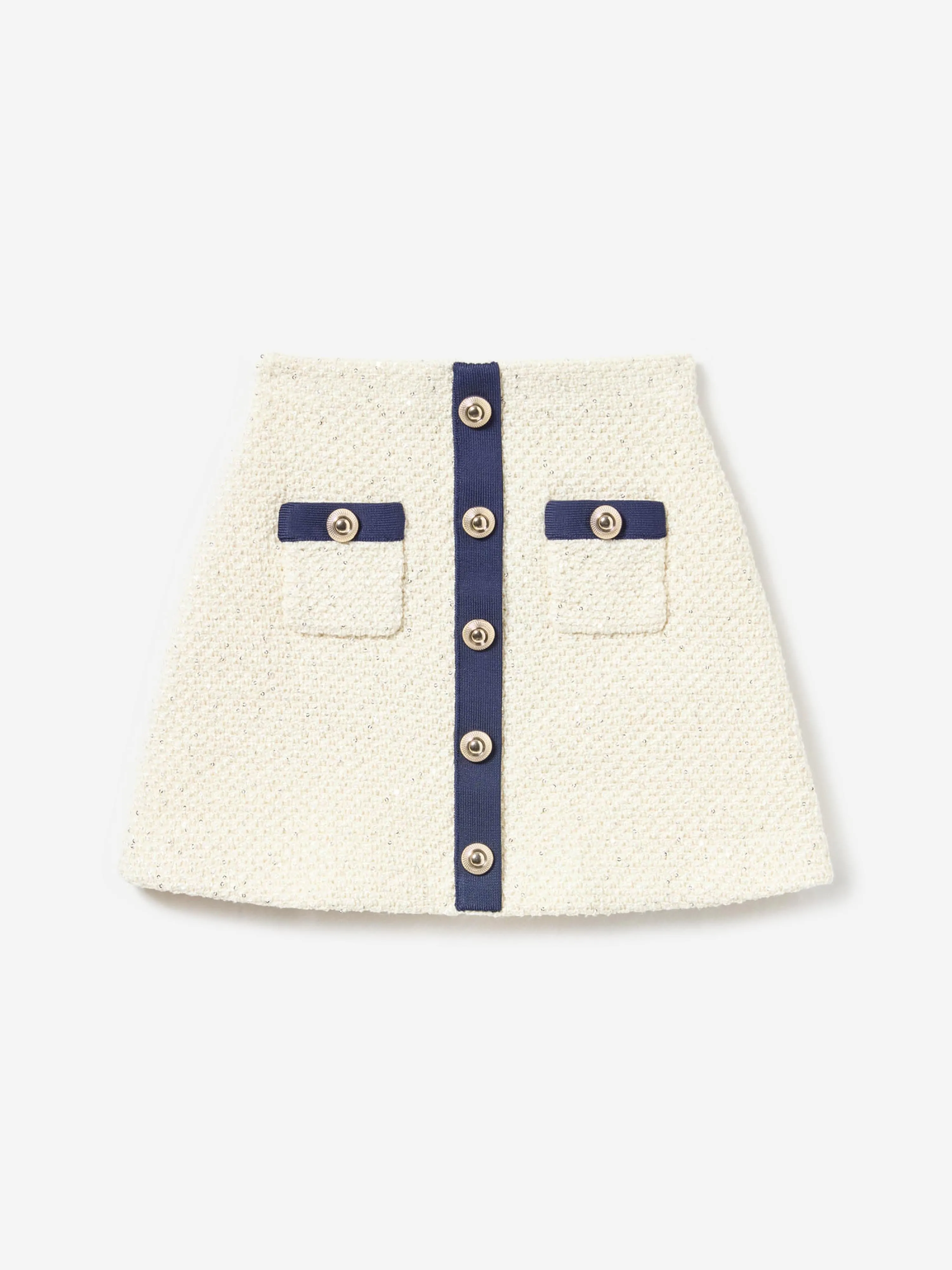 Girls Sequin Knit Skirt in Ivory