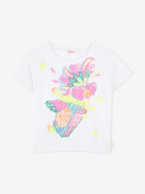 Girls Sequin Popcorn T-Shirt in White
