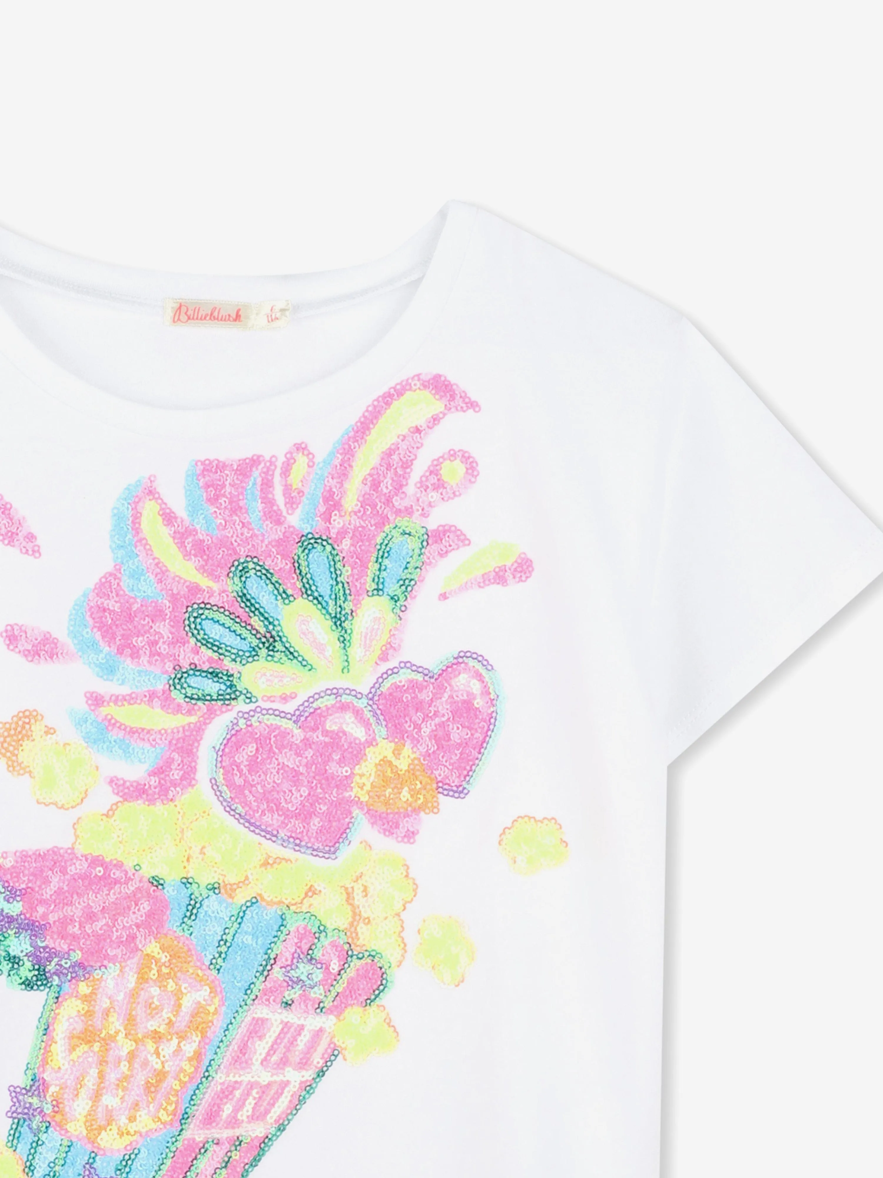 Girls Sequin Popcorn T-Shirt in White