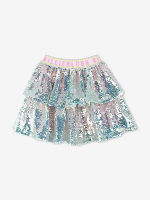 Girls Sequin Ruffle Skirt in Blue