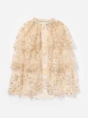 Girls Sequin Tulle Cape in Ivory