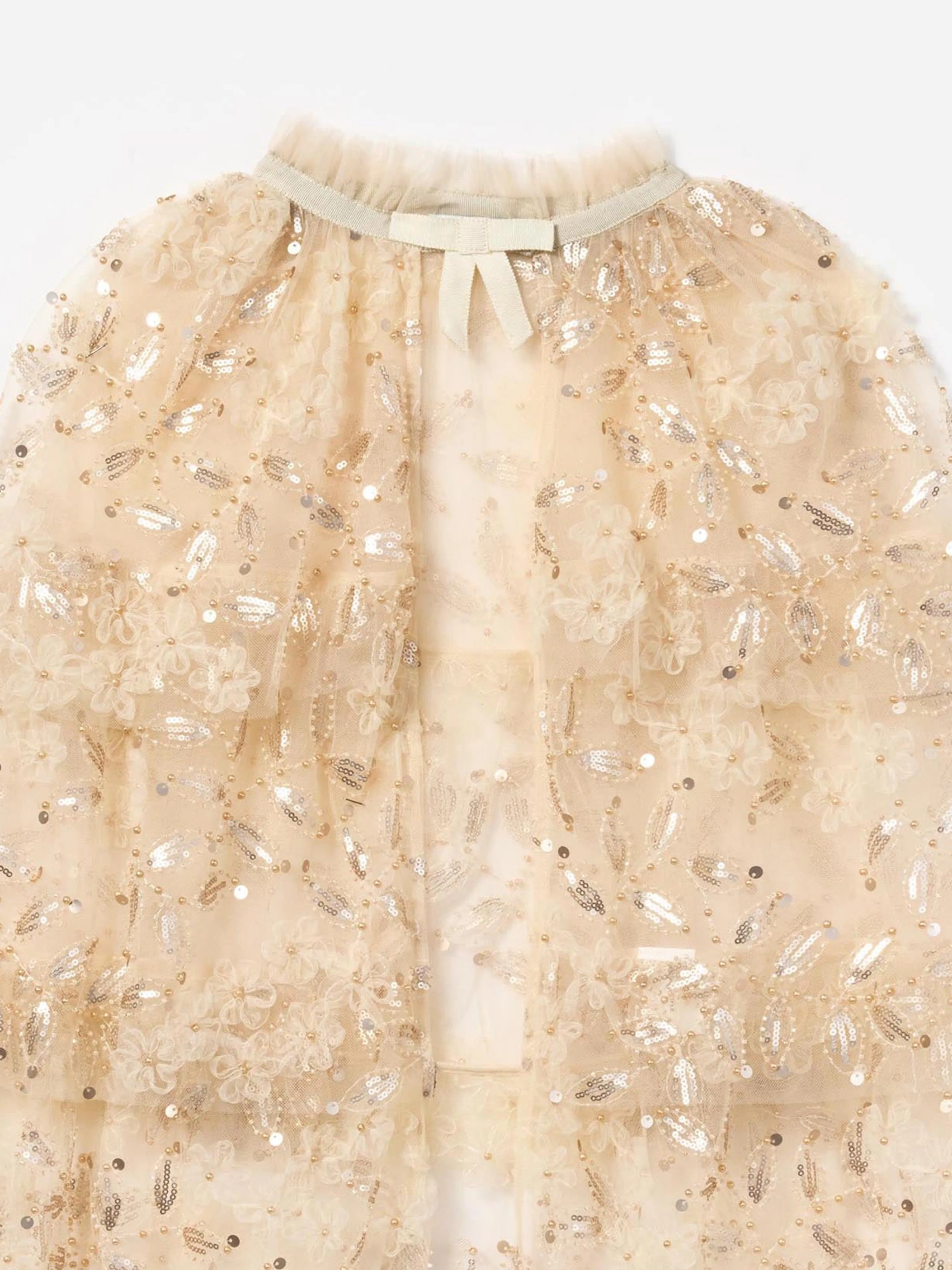 Girls Sequin Tulle Cape in Ivory