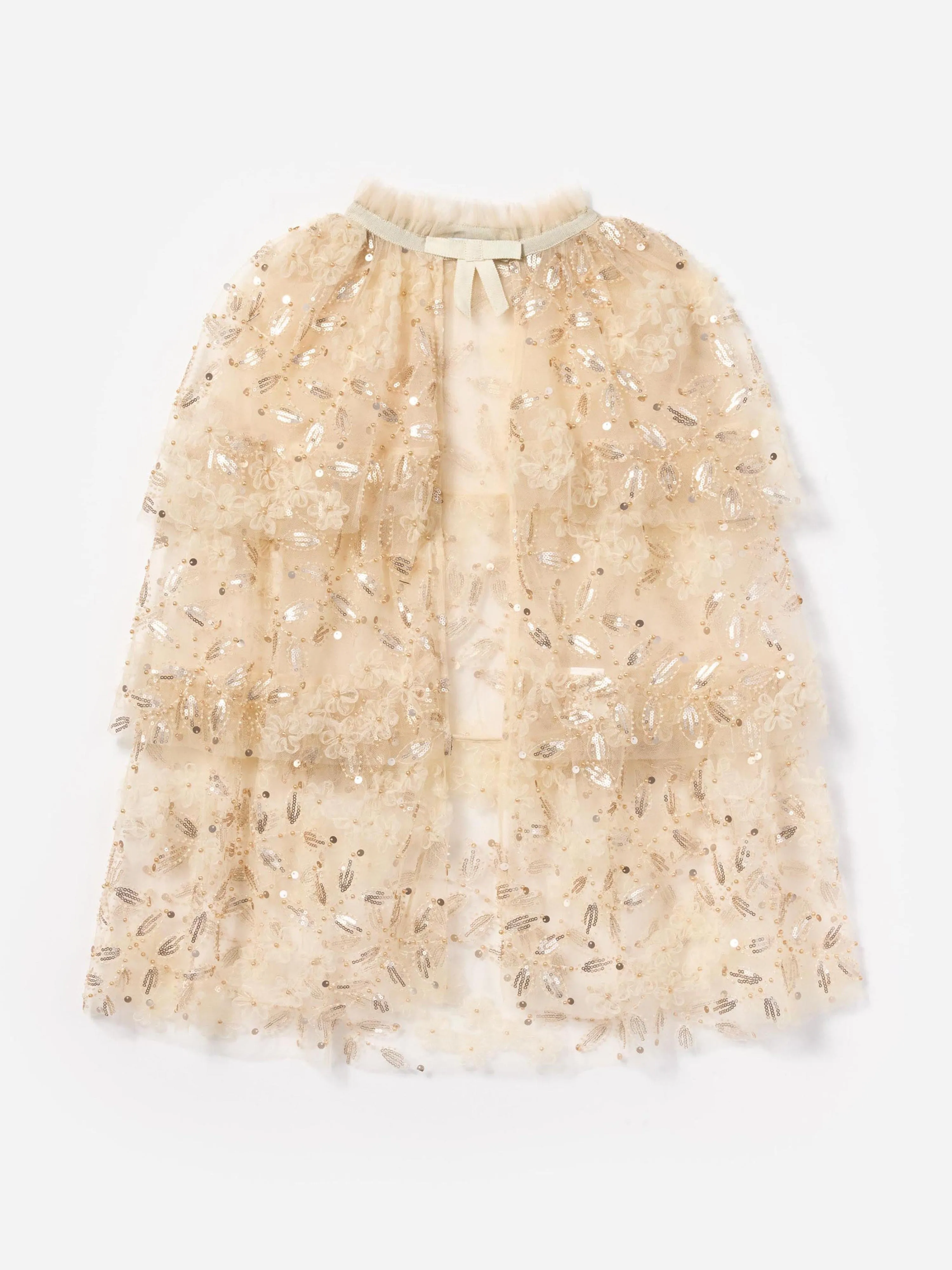 Girls Sequin Tulle Cape in Ivory
