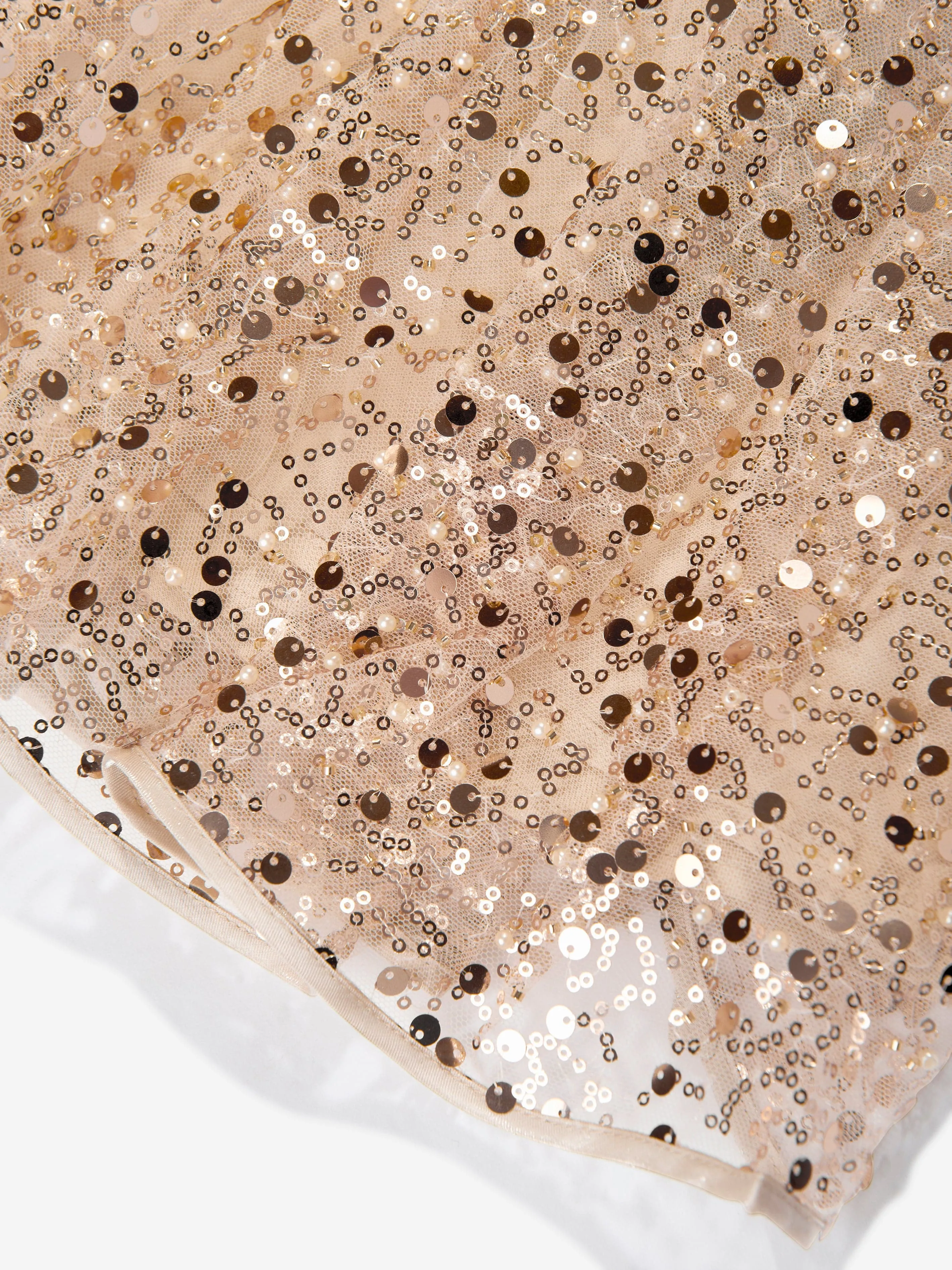 Girls Sequin Tulle Dress in Beige