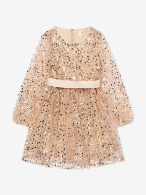 Girls Sequin Tulle Dress in Beige