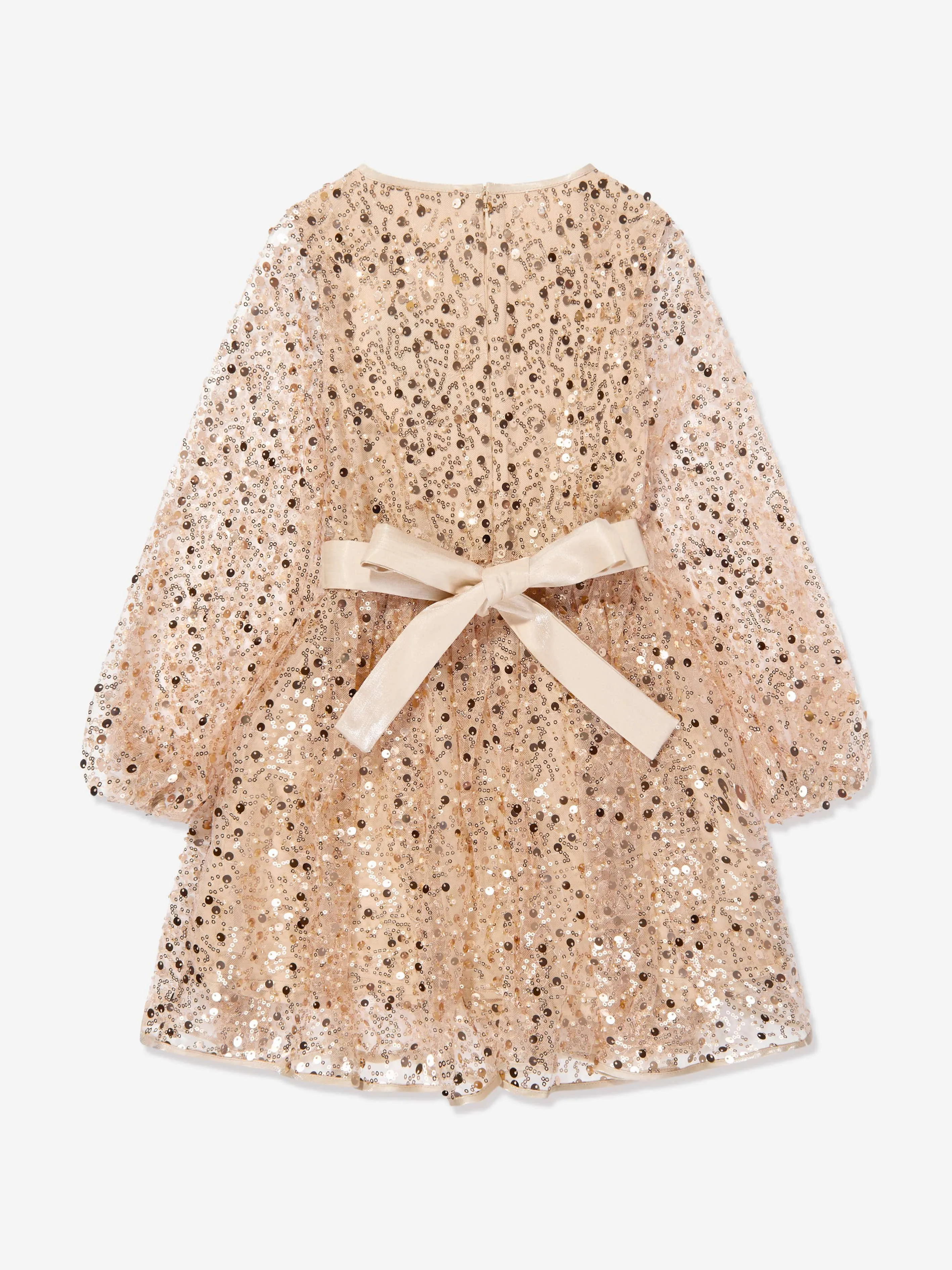 Girls Sequin Tulle Dress in Beige