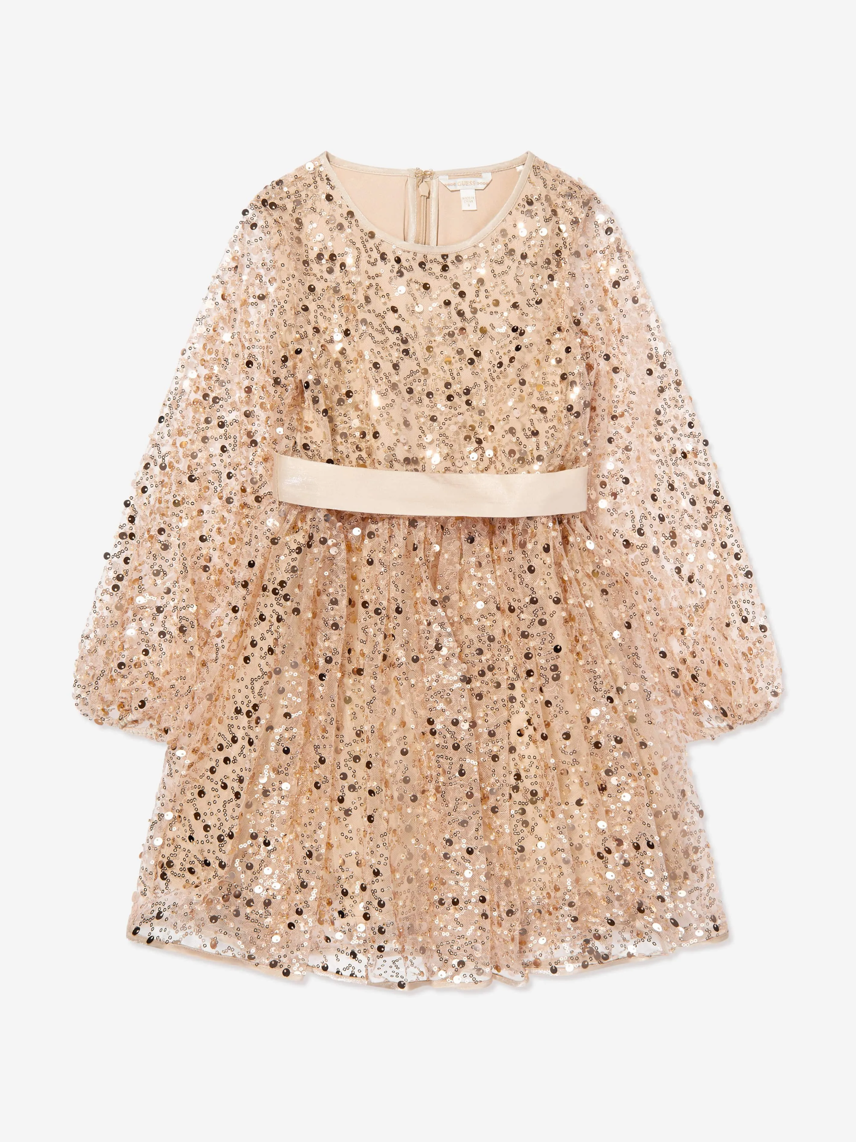 Girls Sequin Tulle Dress in Beige