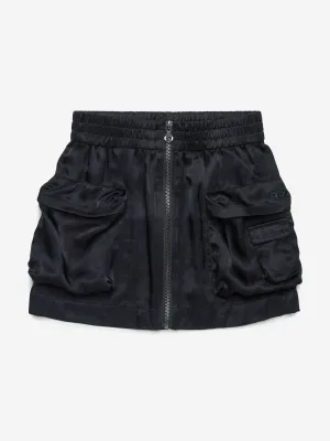 Girls Shiny Cargo Skirt in Black