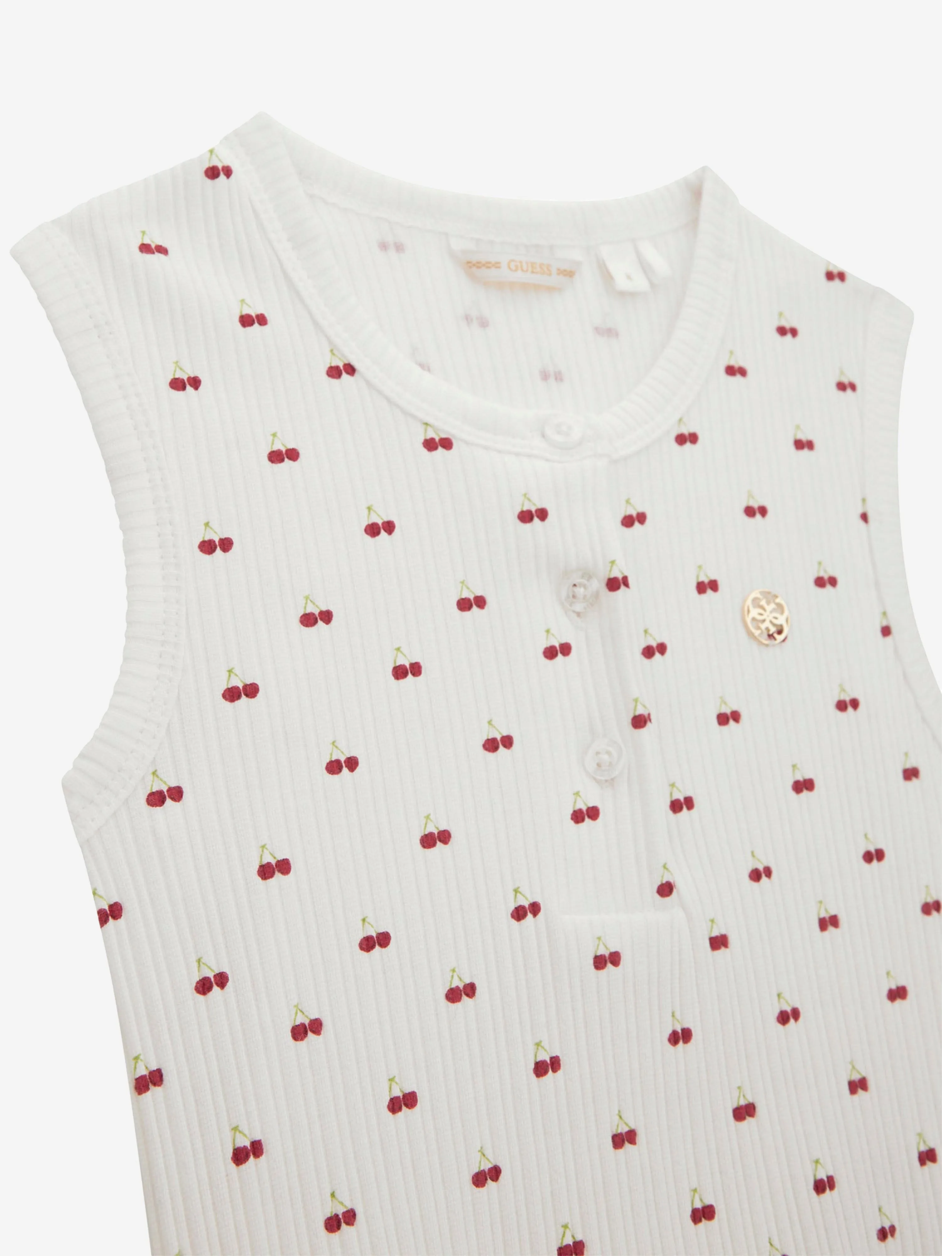 Girls Sleeveless Cherry Top in White