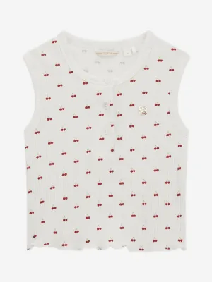 Girls Sleeveless Cherry Top in White
