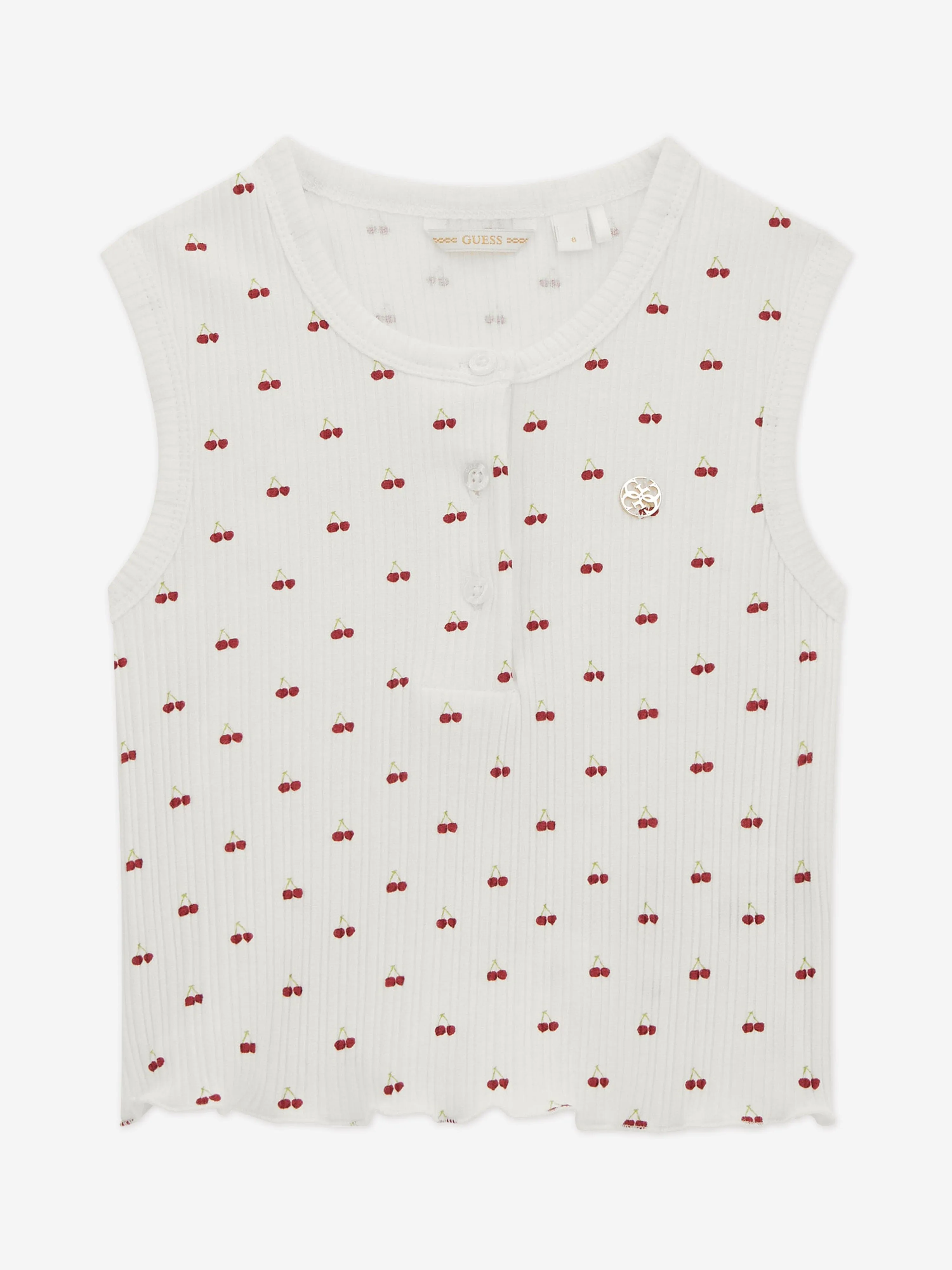Girls Sleeveless Cherry Top in White